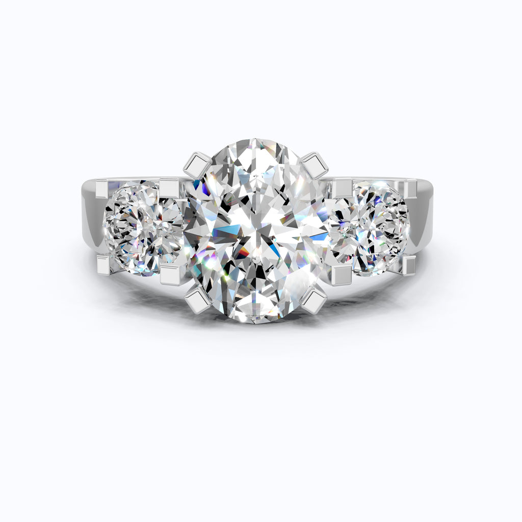 Oval/Round Cut Three Stone Lab Grown Diamond Engagement Ring in 14K Yellow Gold, Propose Ring, Handmade Jewelry