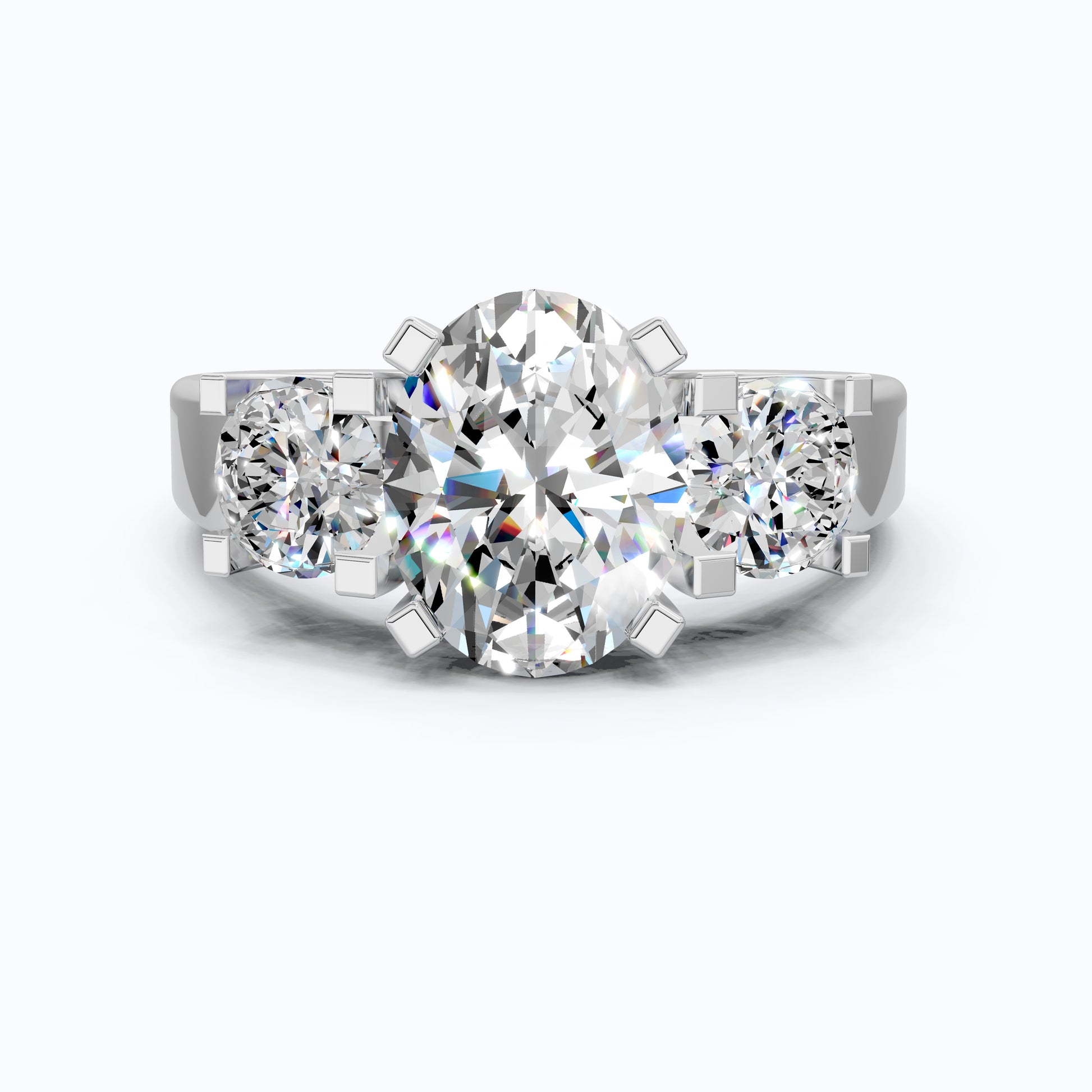 Oval/Round Cut Three Stone Lab Grown Diamond Engagement Ring in 14K Yellow Gold, Propose Ring, Handmade Jewelry