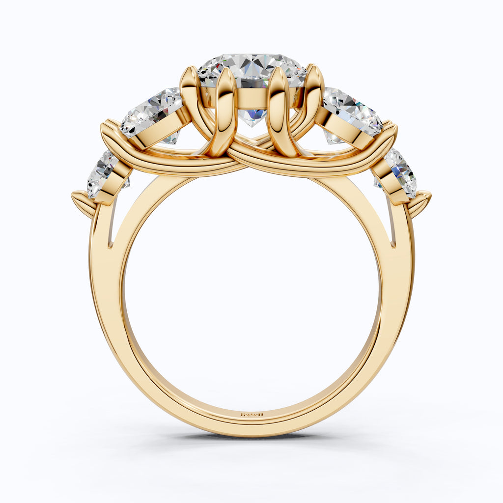 Graduated Five Stone Round Trellis Engagement Ring in 14k Solid Gold, 4.40 TCW Round Cut Lab Grown Diamonds, Handmade Wedding Gift For Women