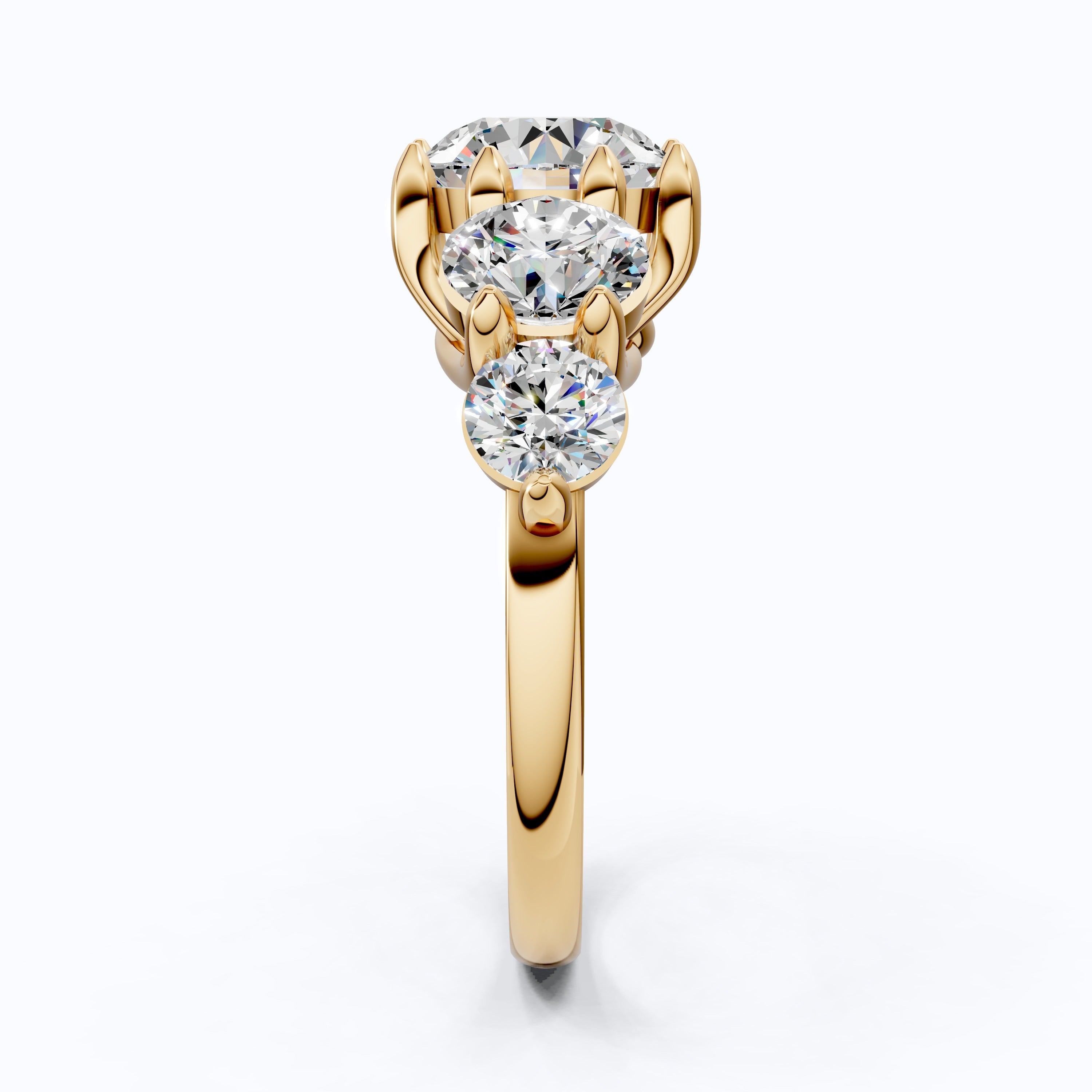 Graduated Five Stone Round Trellis Engagement Ring in 14k Solid Gold, 4.40 TCW Round Cut Lab Grown Diamonds, Handmade Wedding Gift For Women