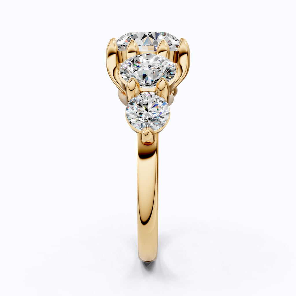 Graduated Five Stone Round Trellis Engagement Ring in 14k Solid Gold, 4.40 TCW Round Cut Lab Grown Diamonds, Handmade Wedding Gift For Women