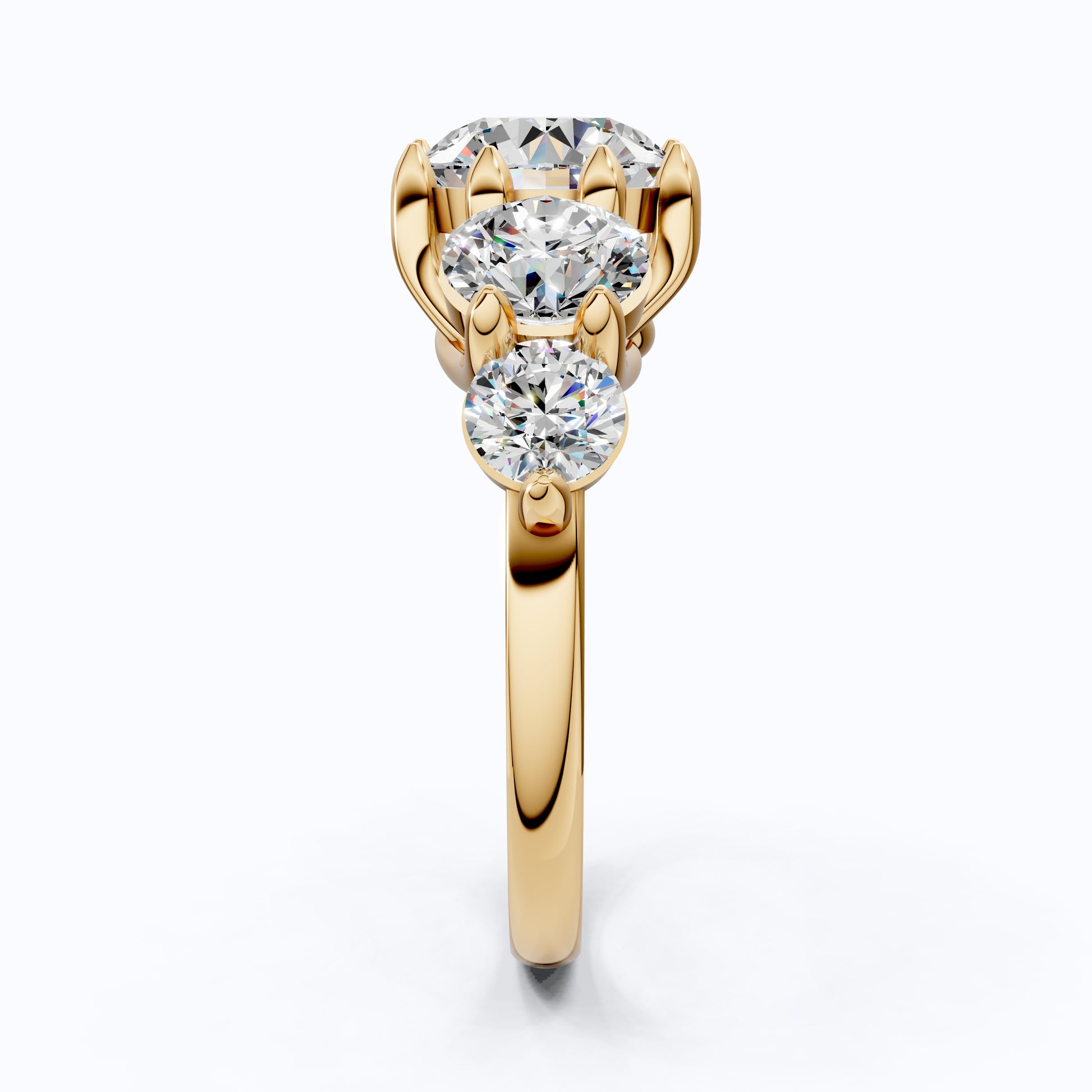 Graduated Five Stone Round Trellis Engagement Ring in 14k Solid Gold, 4.40 TCW Round Cut Lab Grown Diamonds, Handmade Wedding Gift For Women