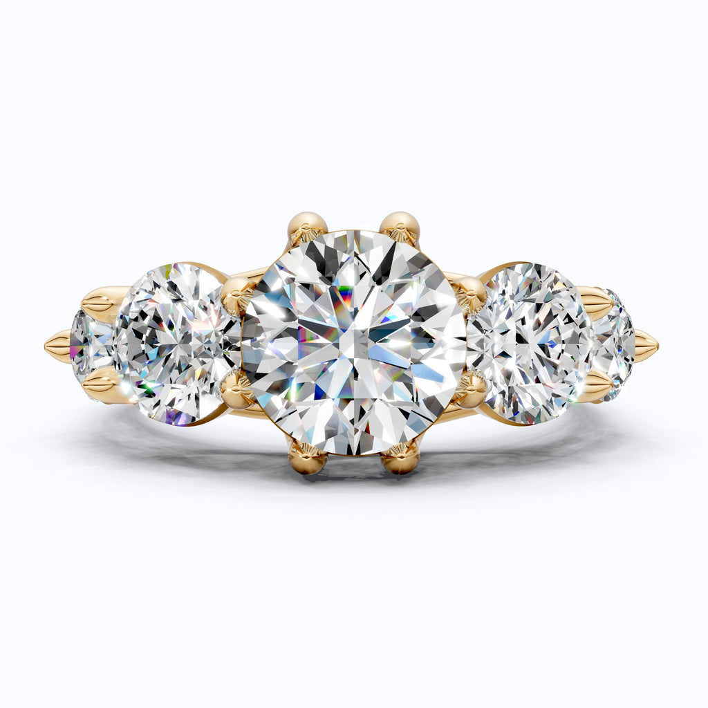 Graduated Five Stone Round Trellis Engagement Ring in 14k Solid Gold, 4.40 TCW Round Cut Lab Grown Diamonds, Handmade Wedding Gift For Women