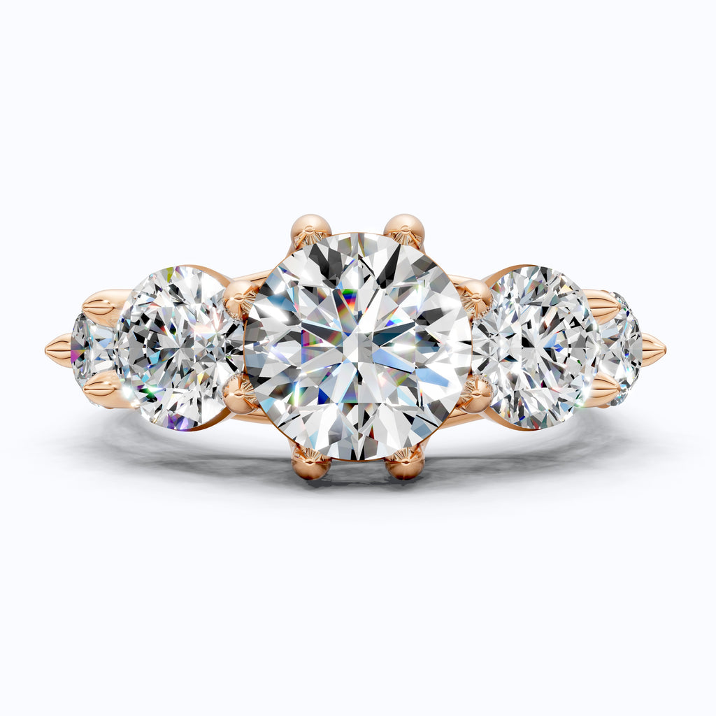 Graduated Five Stone Round Trellis Engagement Ring in 14k Solid Gold, 4.40 TCW Round Cut Lab Grown Diamonds, Handmade Wedding Gift For Women