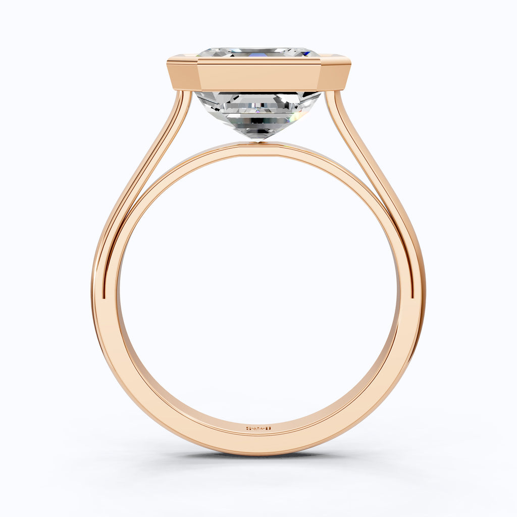 Asscher Cut Bezel Set Solitaire Engagement Ring in Moissanite or Lab Grown Diamond – Solid 14k Gold or Silver, Gift for Wife