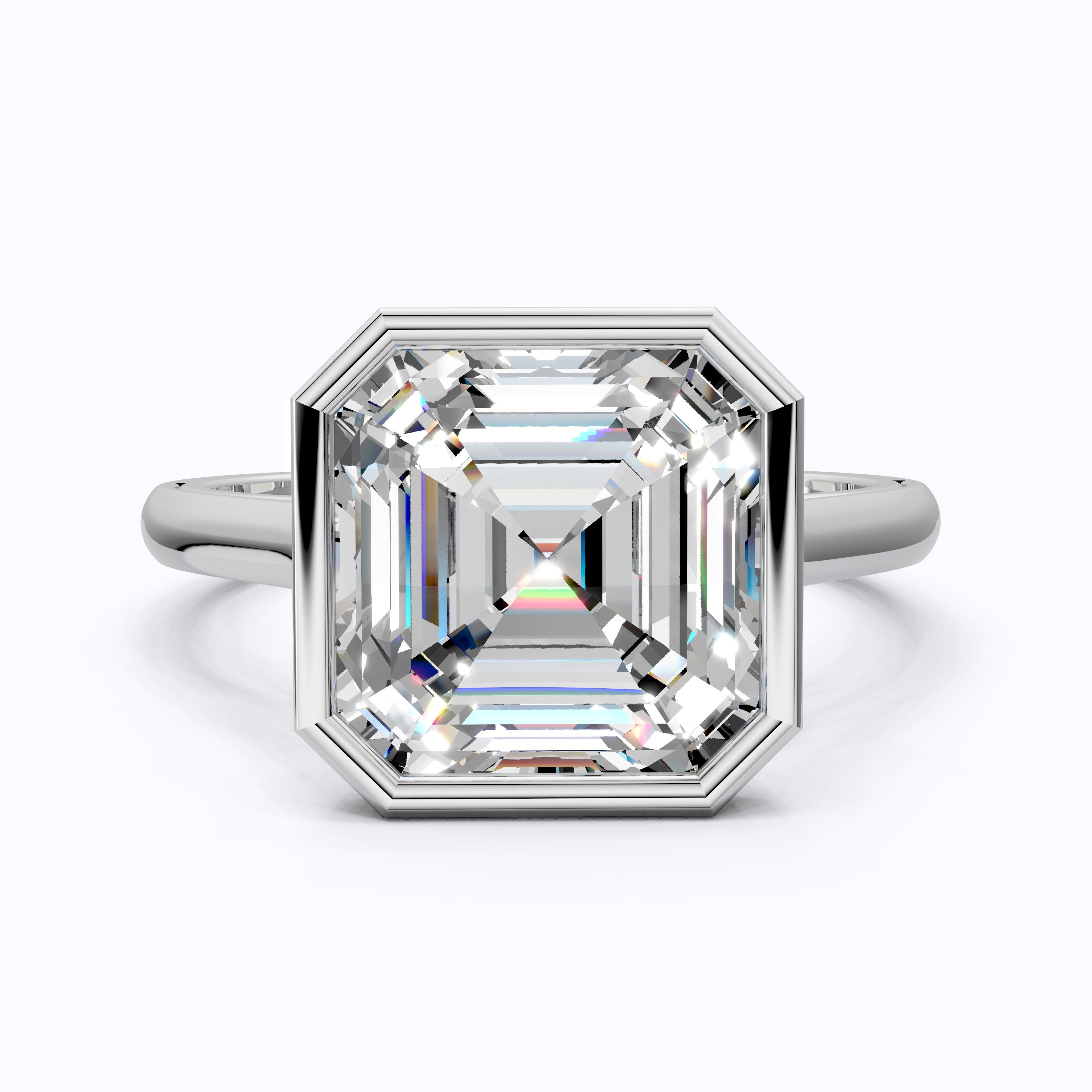Asscher Cut Bezel Set Solitaire Engagement Ring in Moissanite or Lab Grown Diamond – Solid 14k Gold or Silver, Gift for Wife