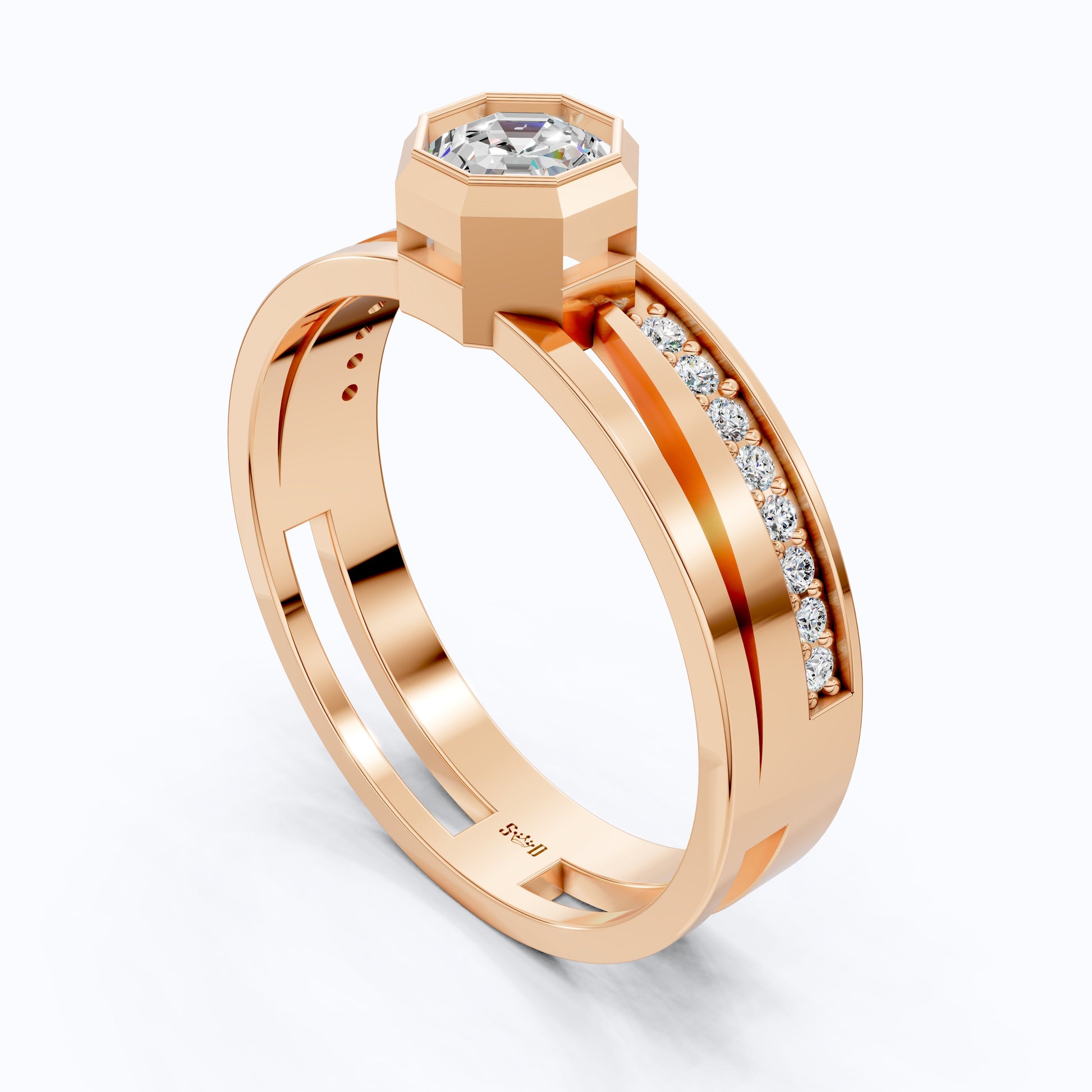 Octagon Cut Unique Pave Men's Wedding Ring, Anniversary Gift For Him