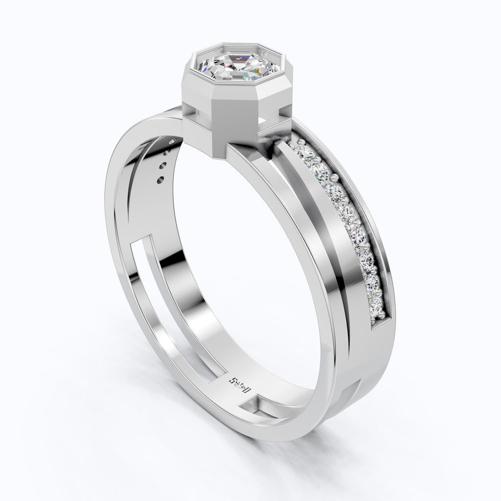 Octagon Cut Unique Pave Men's Wedding Ring, Anniversary Gift For Him