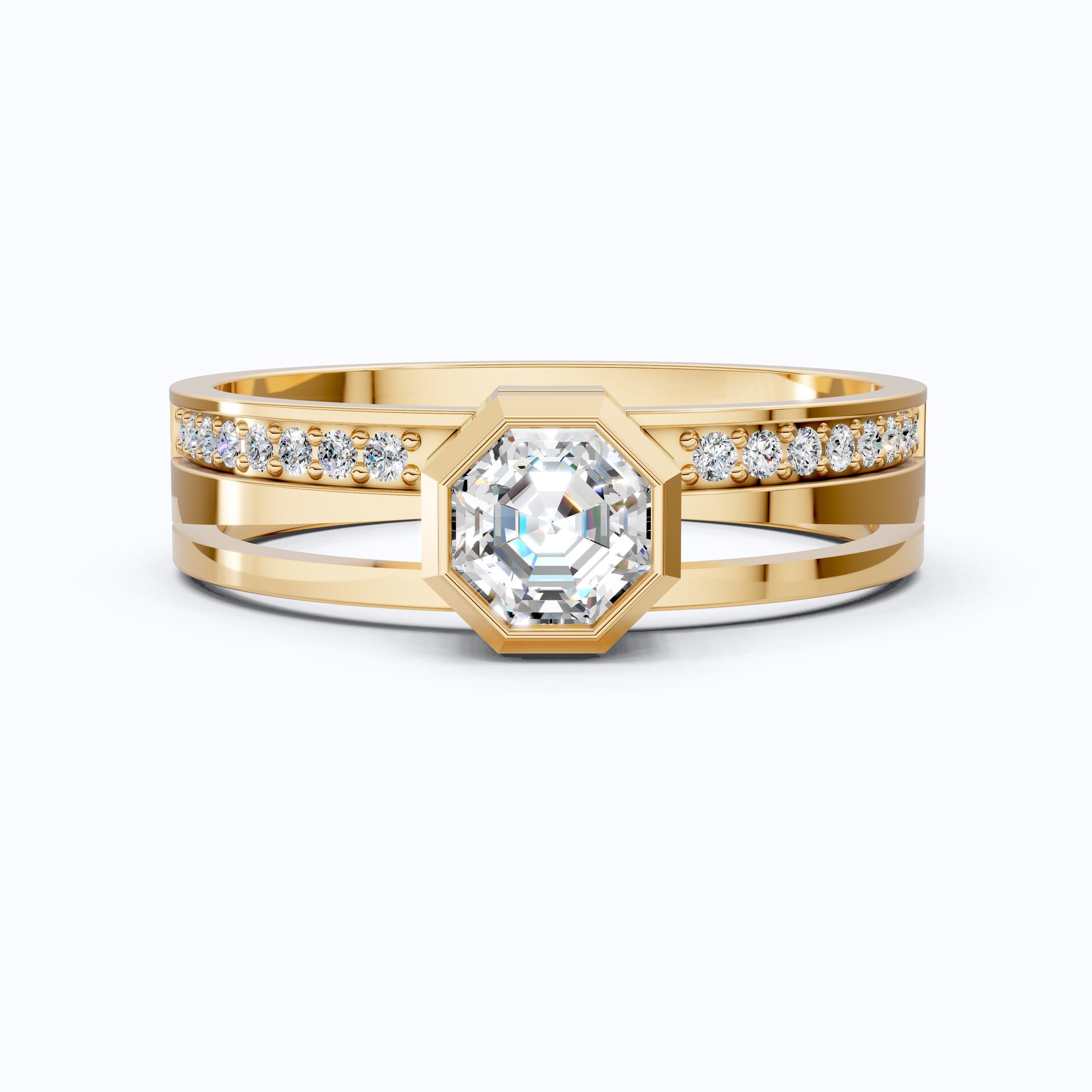 Octagon Bezel Style Split Shank Pavé Men's Engagement Ring in 14k Solid Gold, 0.50 CT Octagon Cut Lab Grown Diamond, Everyday Wedding Gift For Him