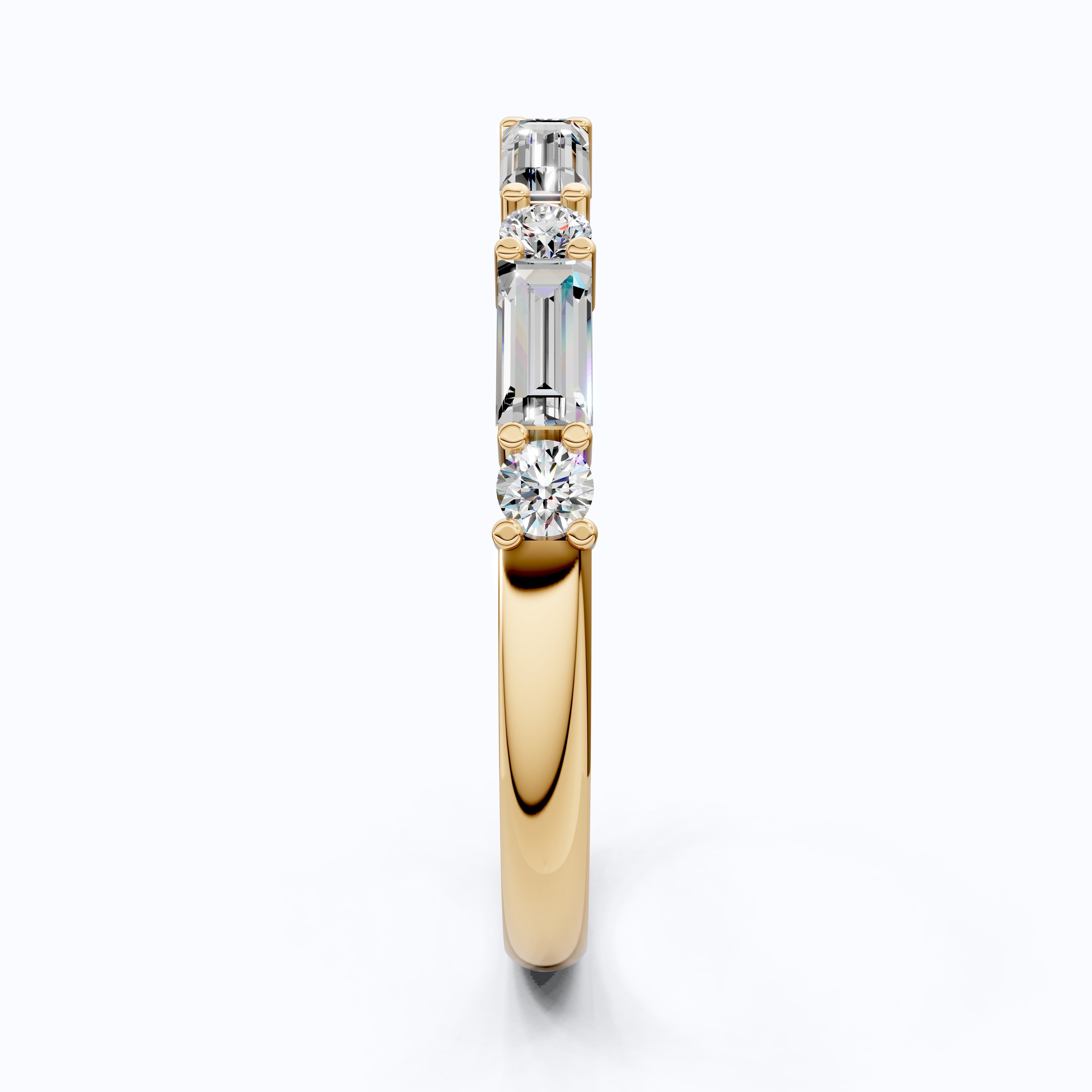 Dainty Baguette & Round Accent Band in 14K Solid Gold, 0.71 TCW Round/Baguette Cut Lab Grown Diamond, Wedding Jewelry, Promise Ring