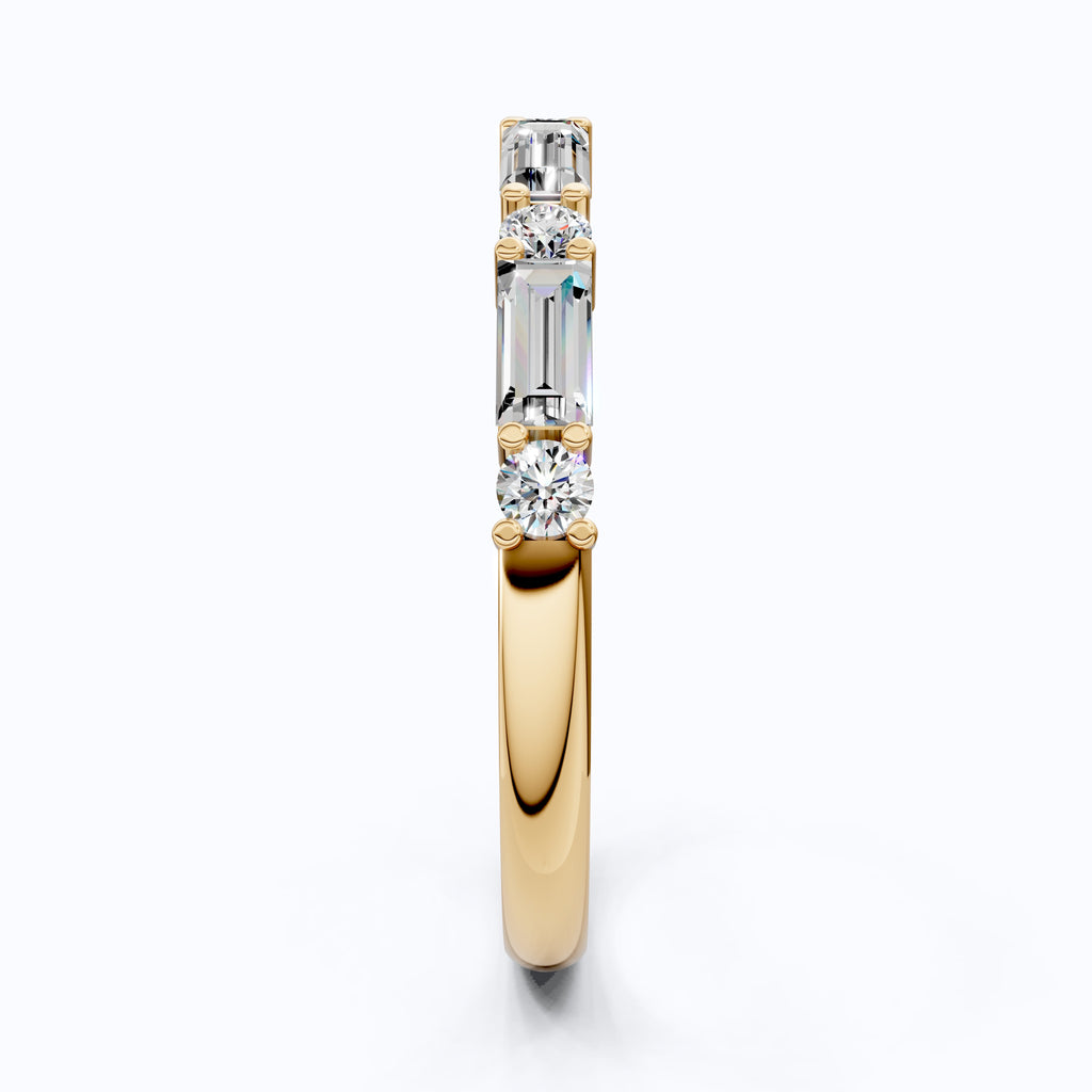 Dainty Baguette & Round Accent Band in 14K Solid Gold, 0.71 TCW Round/Baguette Cut Lab Grown Diamond, Wedding Jewelry, Promise Ring