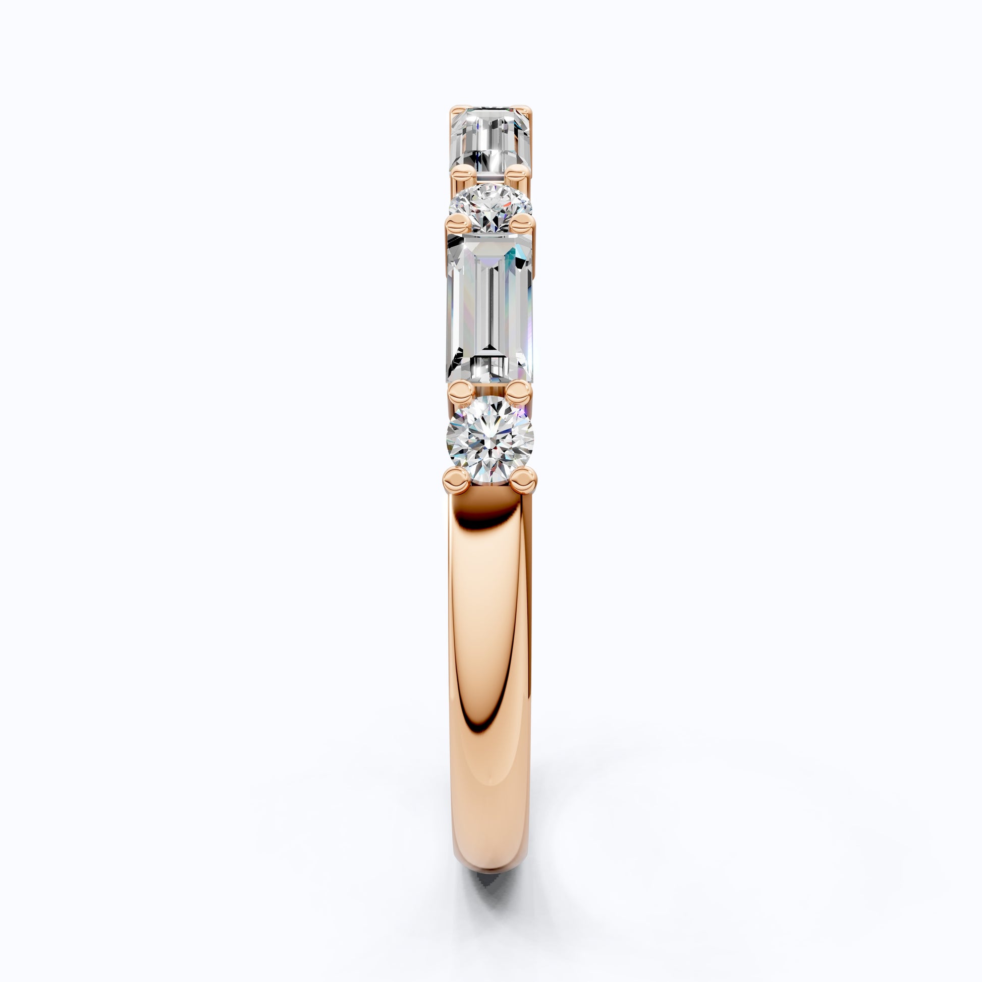 Dainty Baguette & Round Accent Band in 14K Solid Gold, 0.71 TCW Round/Baguette Cut Lab Grown Diamond, Wedding Jewelry, Promise Ring