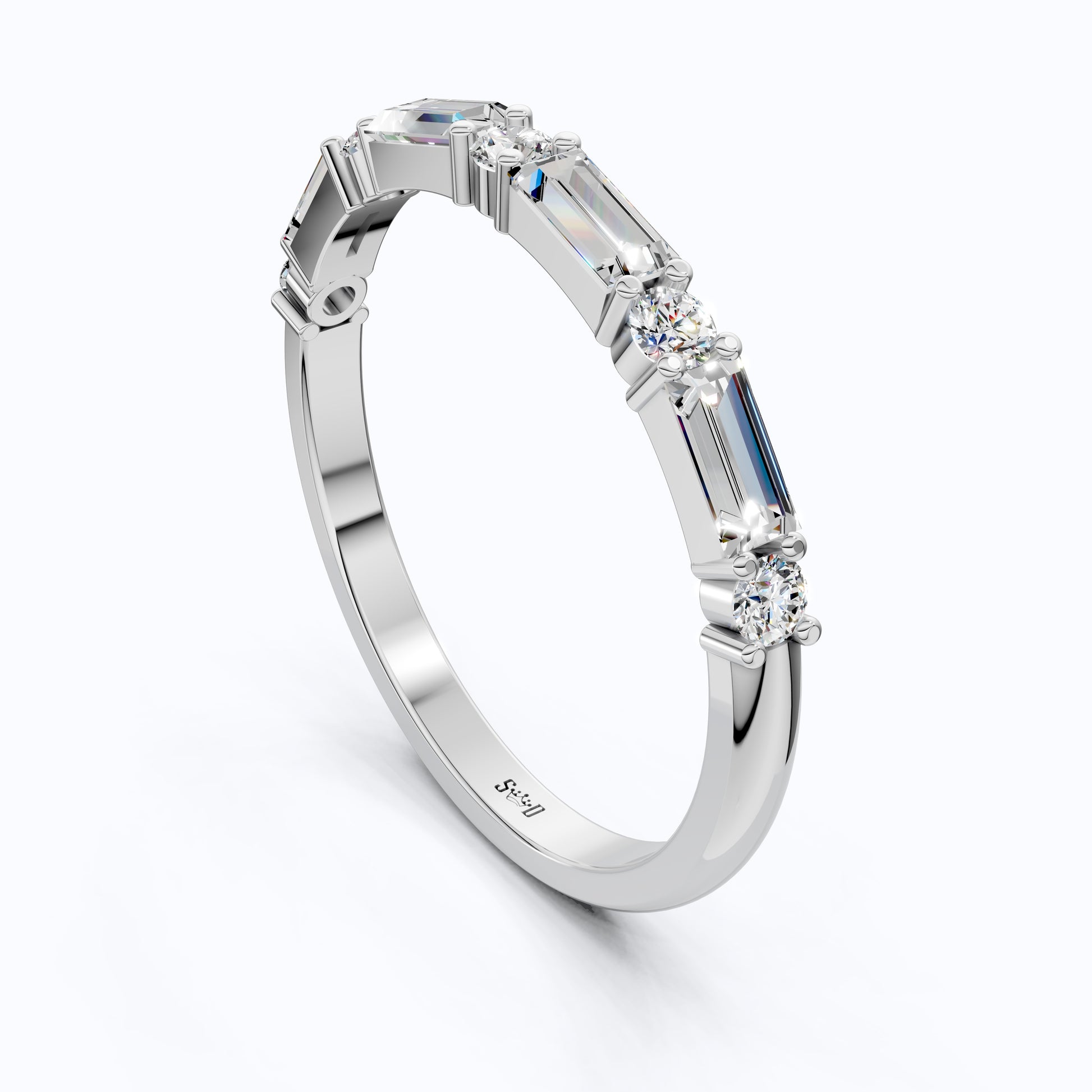 Dainty Baguette & Round Accent Band in 14K Solid Gold, 0.71 TCW Round/Baguette Cut Lab Grown Diamond, Wedding Jewelry, Promise Ring