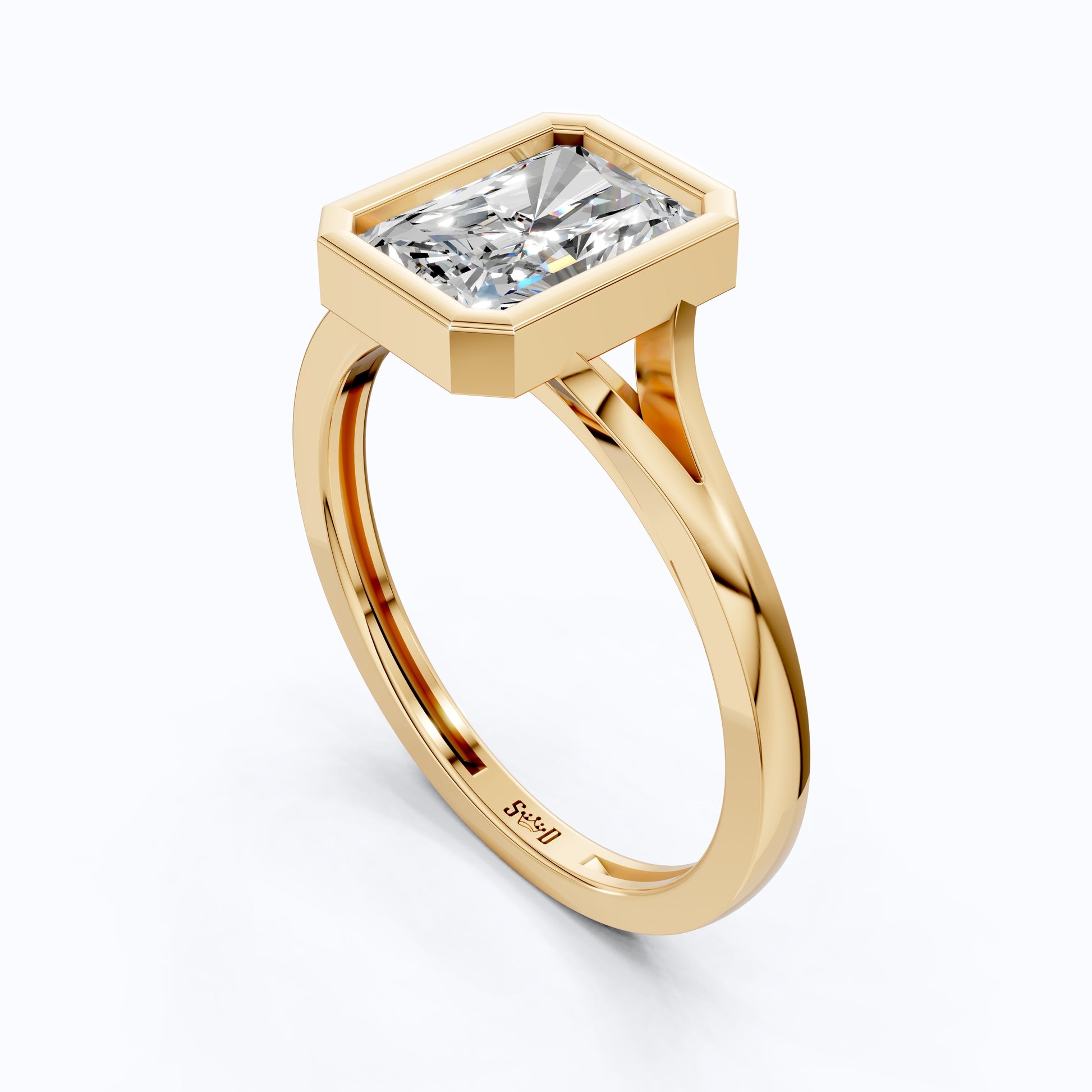Modern Bezel Set Rectangle Solitaire Engagement Ring in 18K Solid Gold, 2.00 CT Radiant Cut Lab Created Diamond, Anniversary Gift for Her, Handmade Bridal Jewelry