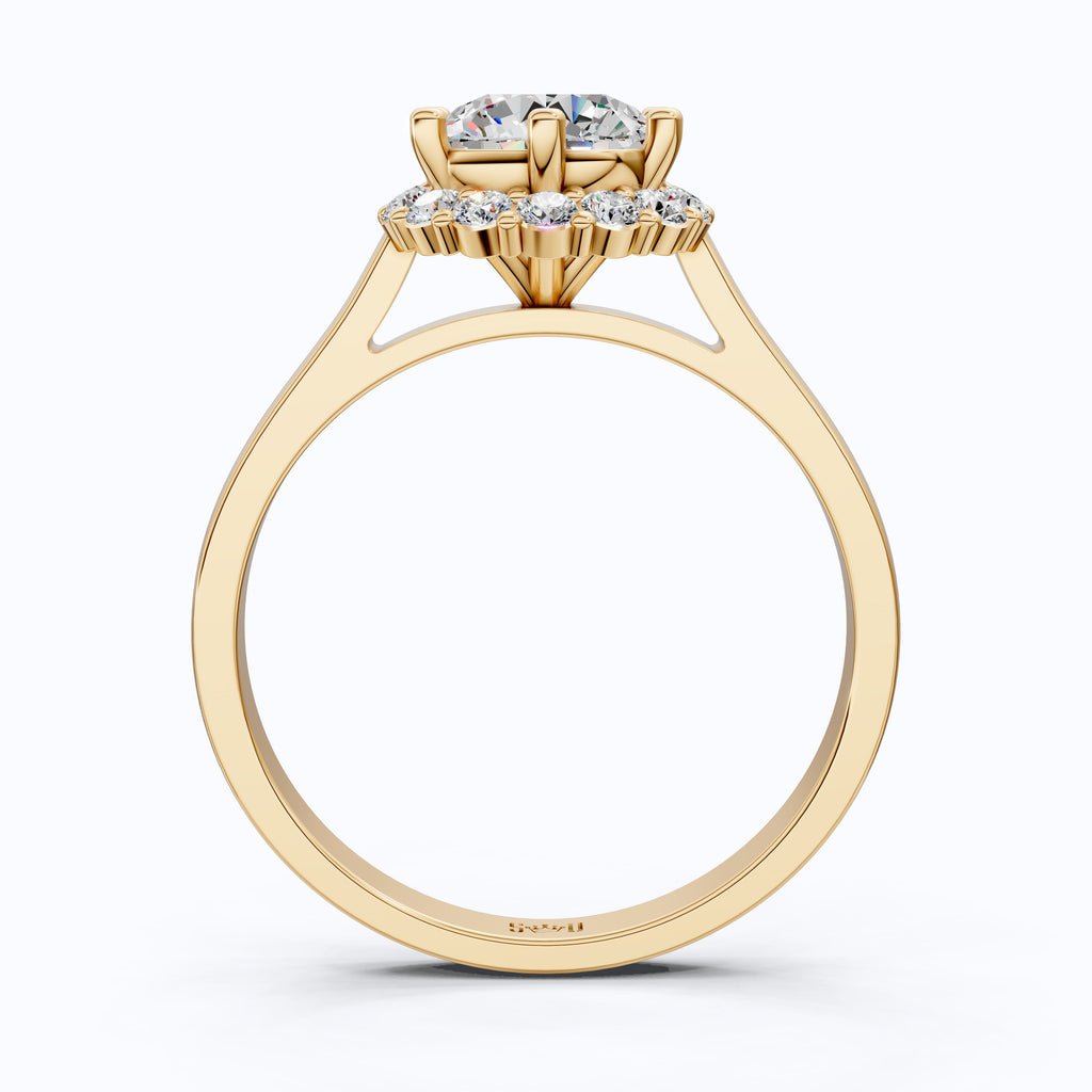 Dainty Round Halo Engagement Ring in 14K Solid Gold, 1.00 CT Round Cut Lab Created Diamond, Proposal Gift for Her