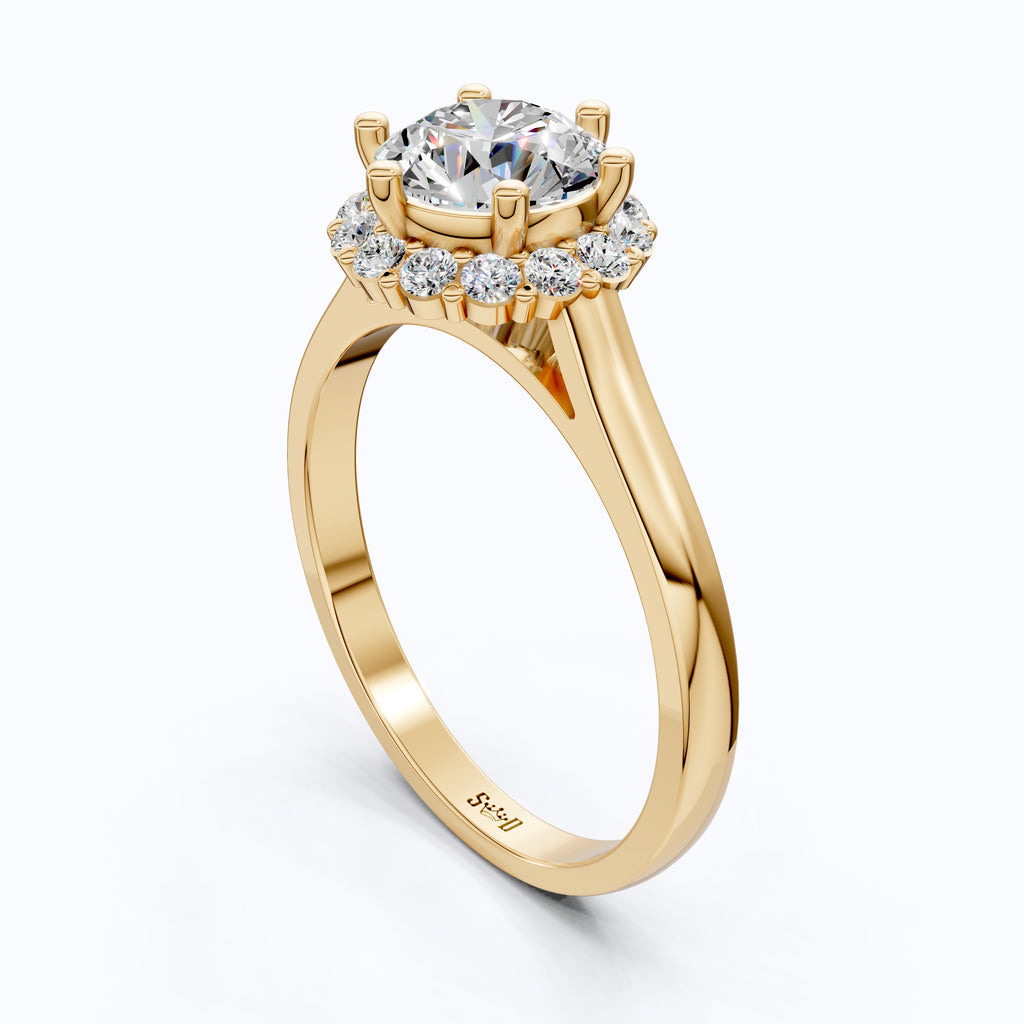 Dainty Round Halo Engagement Ring in 14K Solid Gold, 1.00 CT Round Cut Lab Created Diamond, Proposal Gift for Her