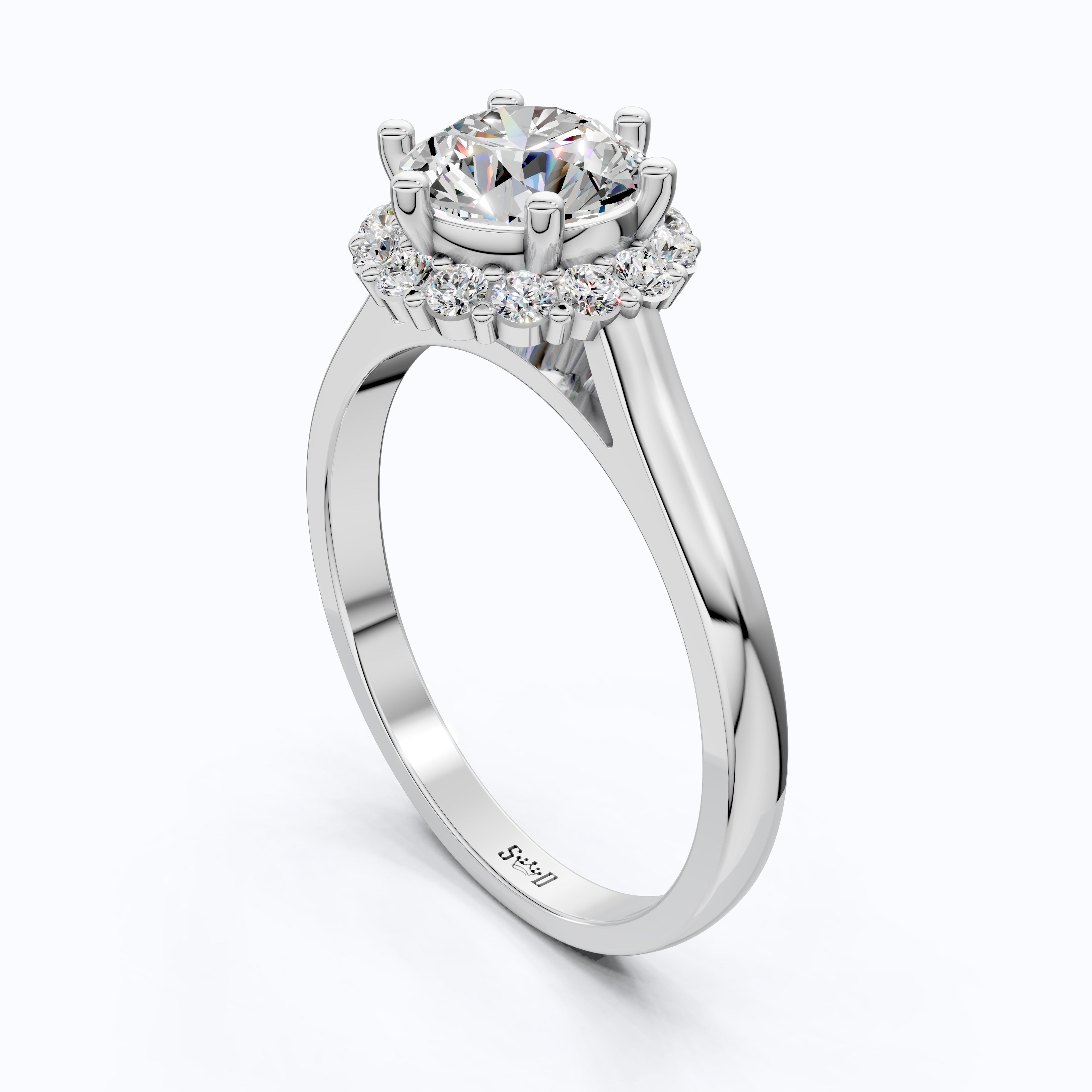 Dainty Round Halo Engagement Ring in 14K Solid Gold, 1.00 CT Round Cut Lab Created Diamond, Proposal Gift for Her