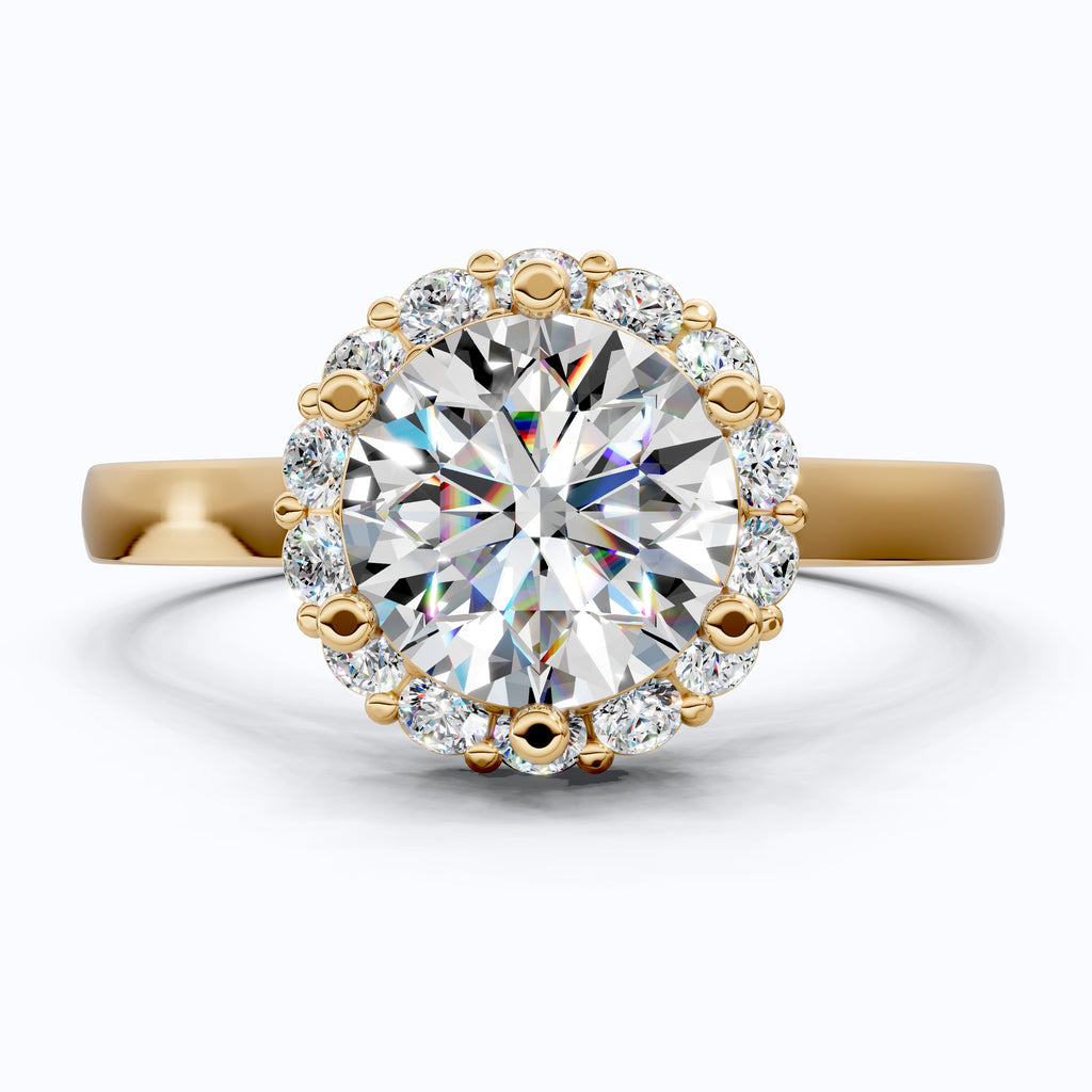 Dainty Round Halo Engagement Ring in 14K Solid Gold, 1.00 CT Round Cut Lab Created Diamond, Proposal Gift for Her