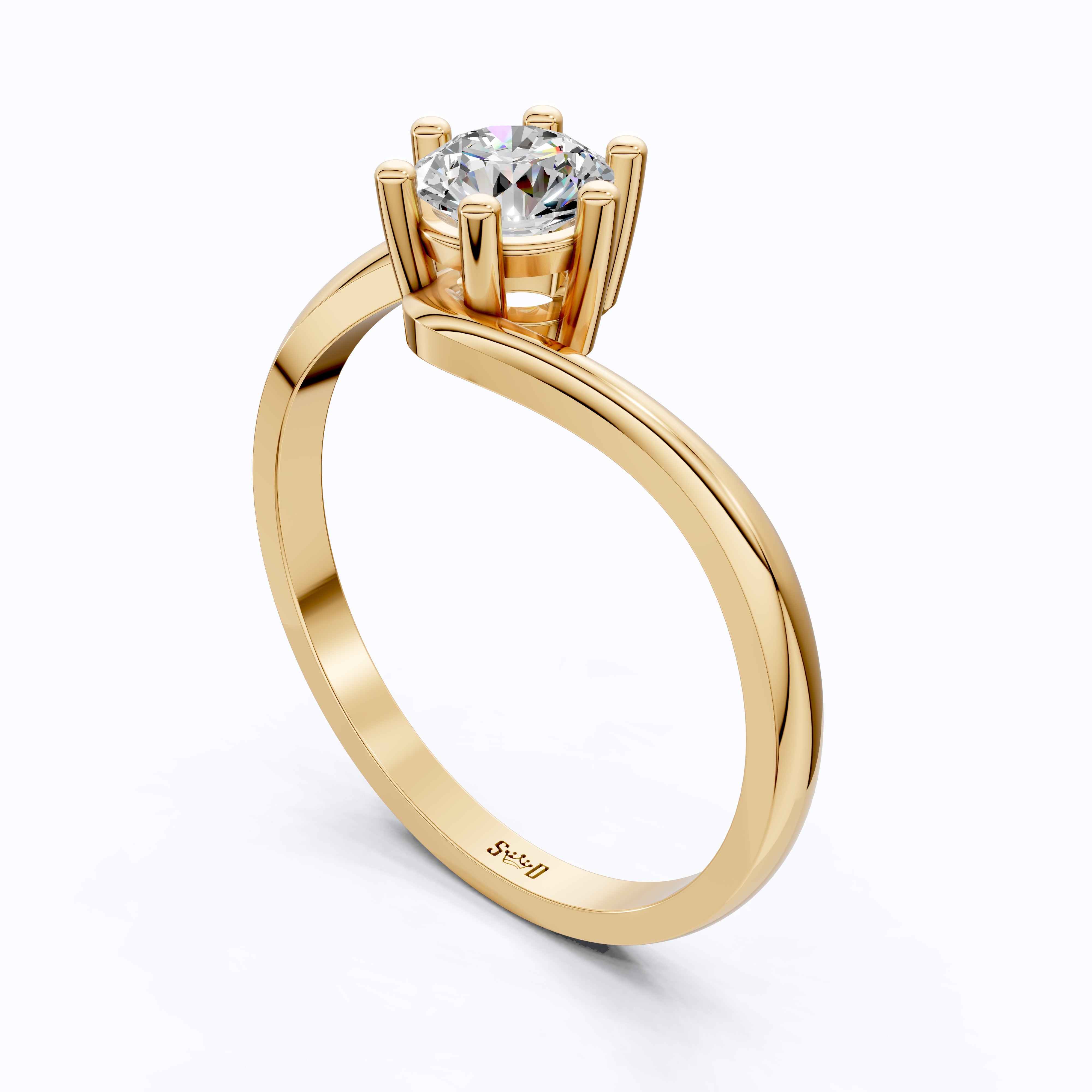 Bypass Solitaire Engagement Ring in Moissanite or Lab Grown Diamond – Solid 14k Gold or Sterling Silver, Handmade Wedding Gift for Wife