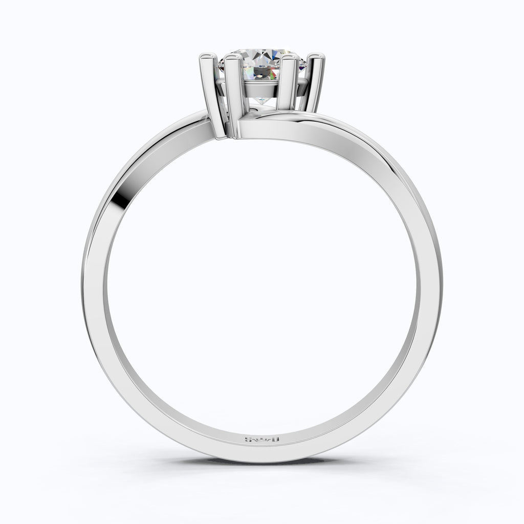 Bypass Solitaire Engagement Ring in Moissanite or Lab Grown Diamond – Solid 14k Gold or Sterling Silver, Handmade Wedding Gift for Wife