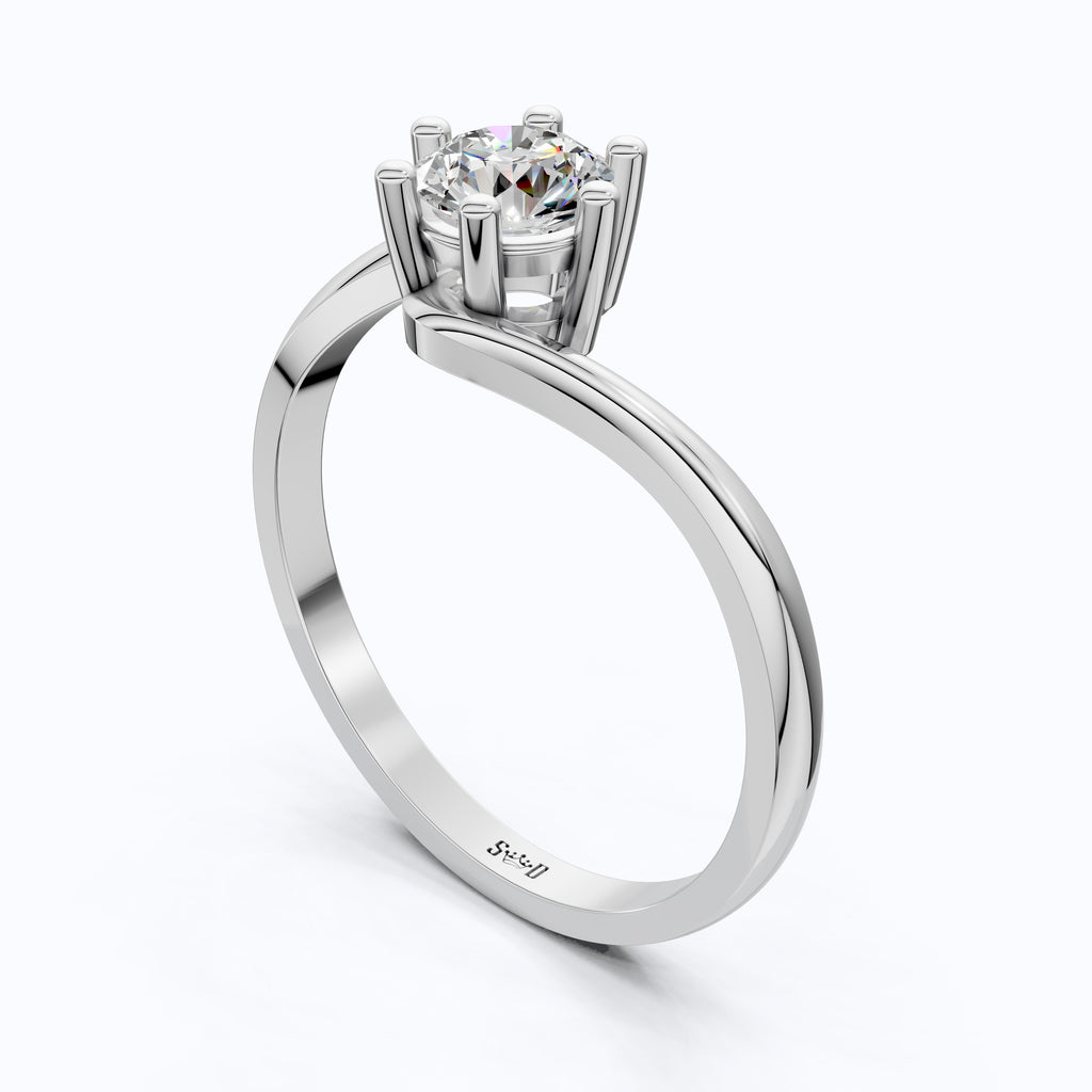 Bypass Solitaire Engagement Ring in Moissanite or Lab Grown Diamond – Solid 14k Gold or Sterling Silver, Handmade Wedding Gift for Wife
