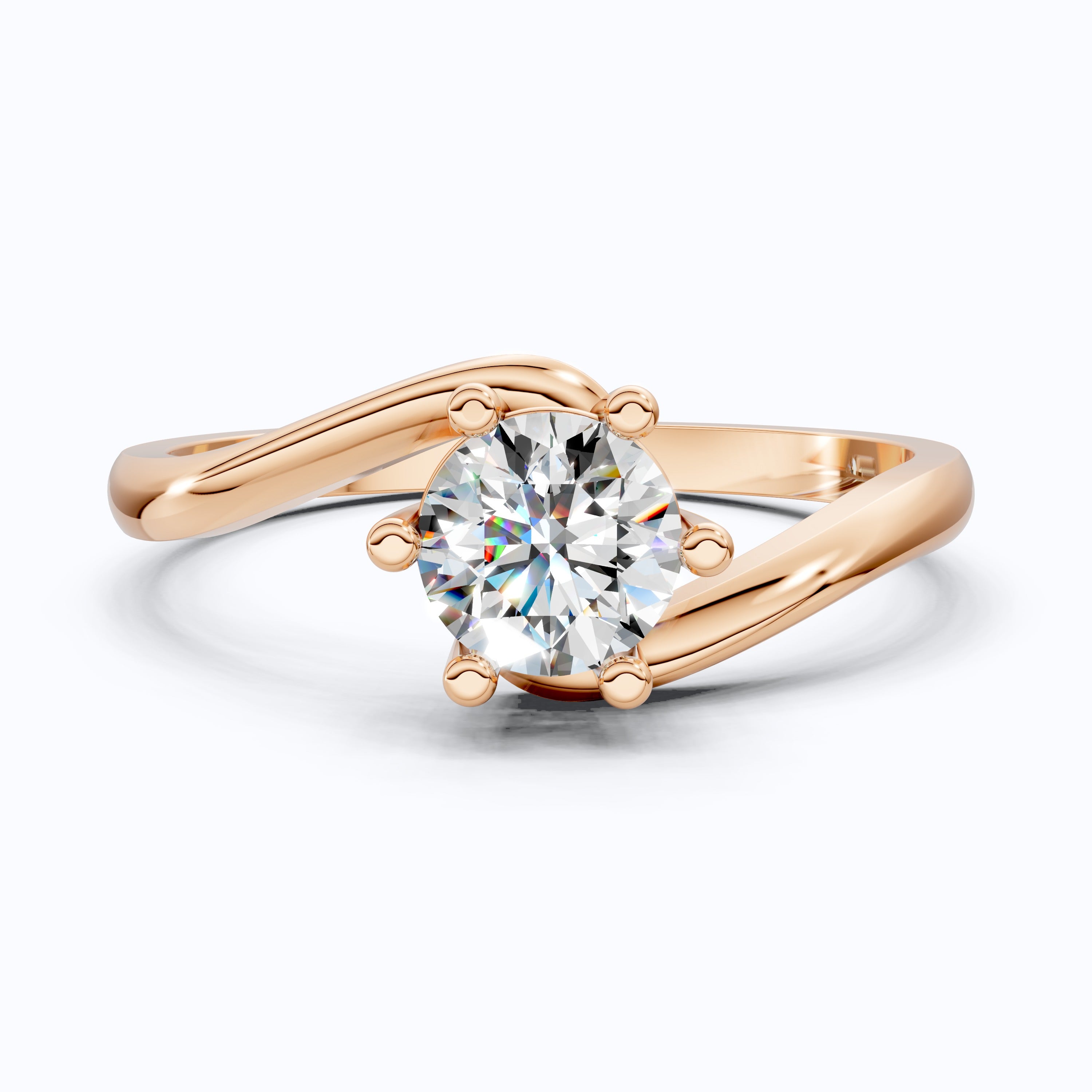 Bypass Solitaire Engagement Ring in Moissanite or Lab Grown Diamond – Solid 14k Gold or Sterling Silver, Handmade Wedding Gift for Wife