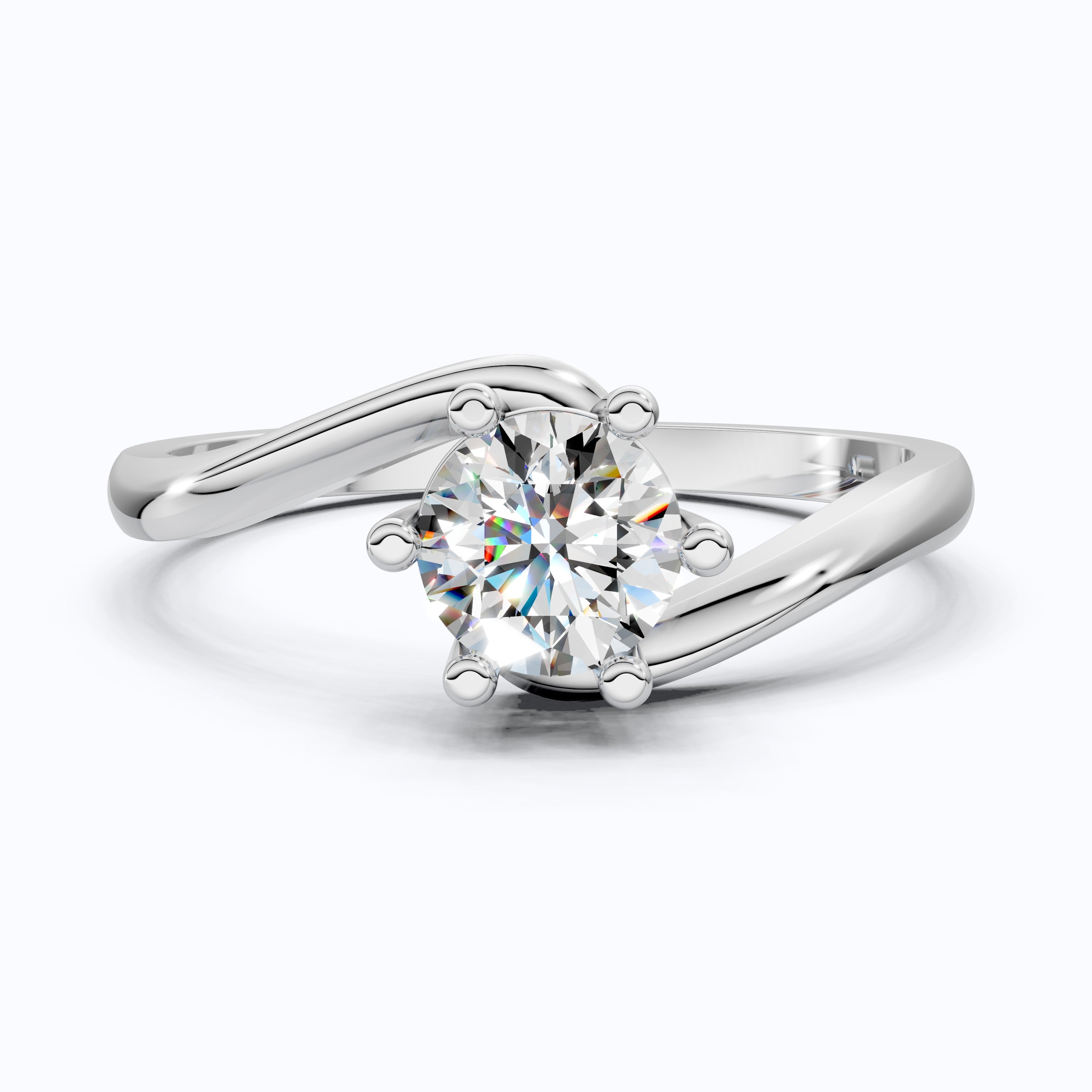 Bypass Solitaire Engagement Ring in Solid 14k Gold, 0.50 CT Round Cut Lab Created Diamond, Handmade Wedding Gift for Wife