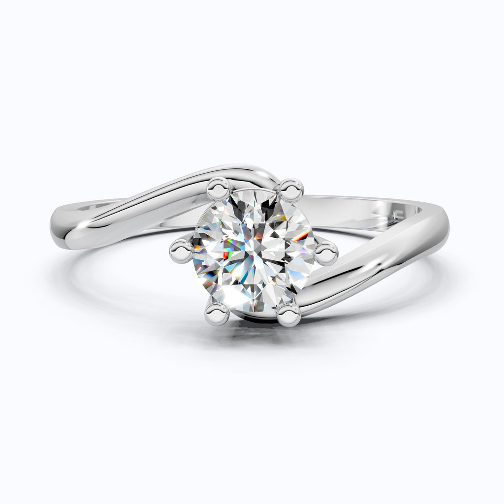 Bypass Solitaire Engagement Ring in Solid 14k Gold, 0.50 CT Round Cut Lab Created Diamond, Handmade Wedding Gift for Wife