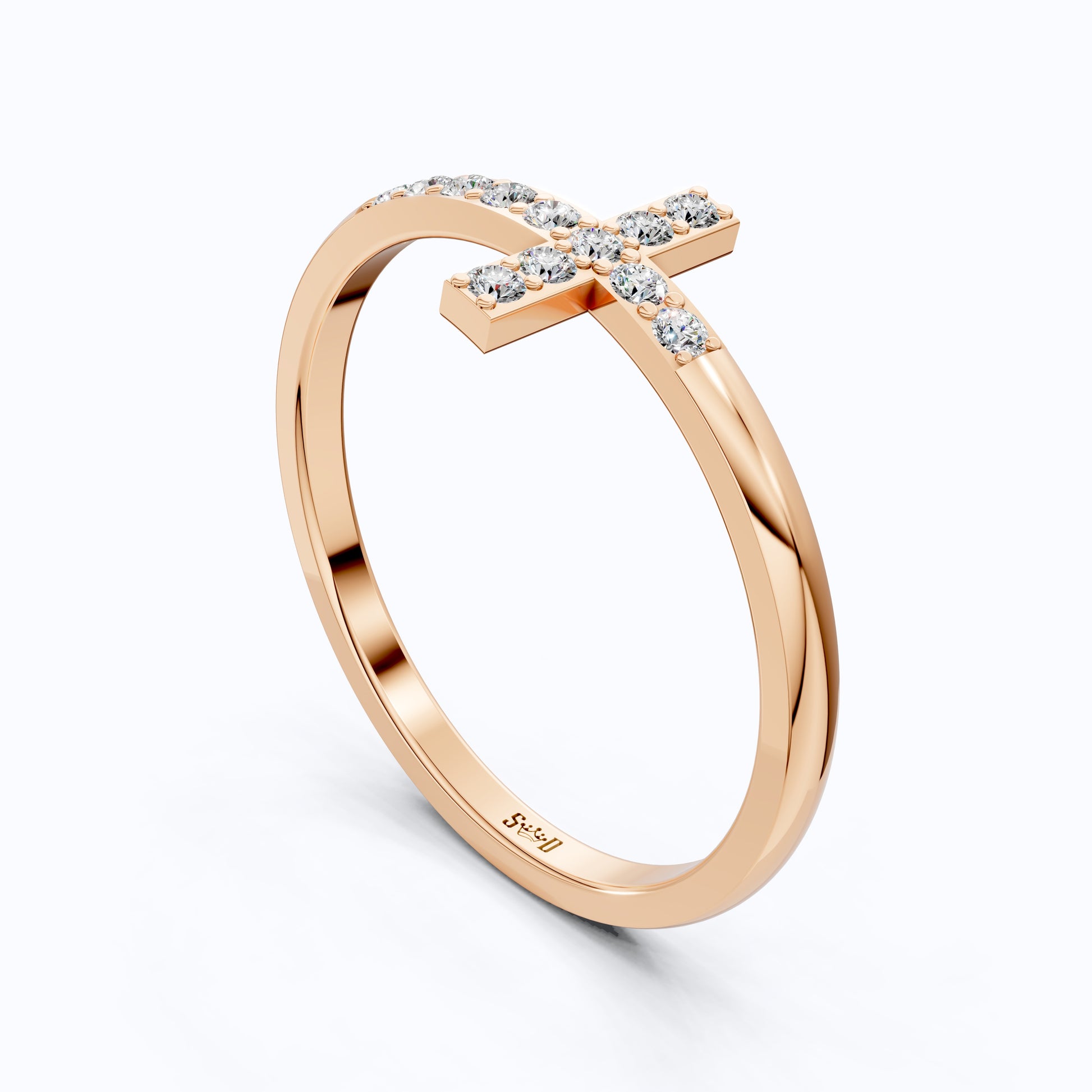 Classic Pavé Cross Promise Ring in Lab Grown Diamond – 14K Solid Gold, Minimalist Religious Ring, Everyday Jewelry Gift