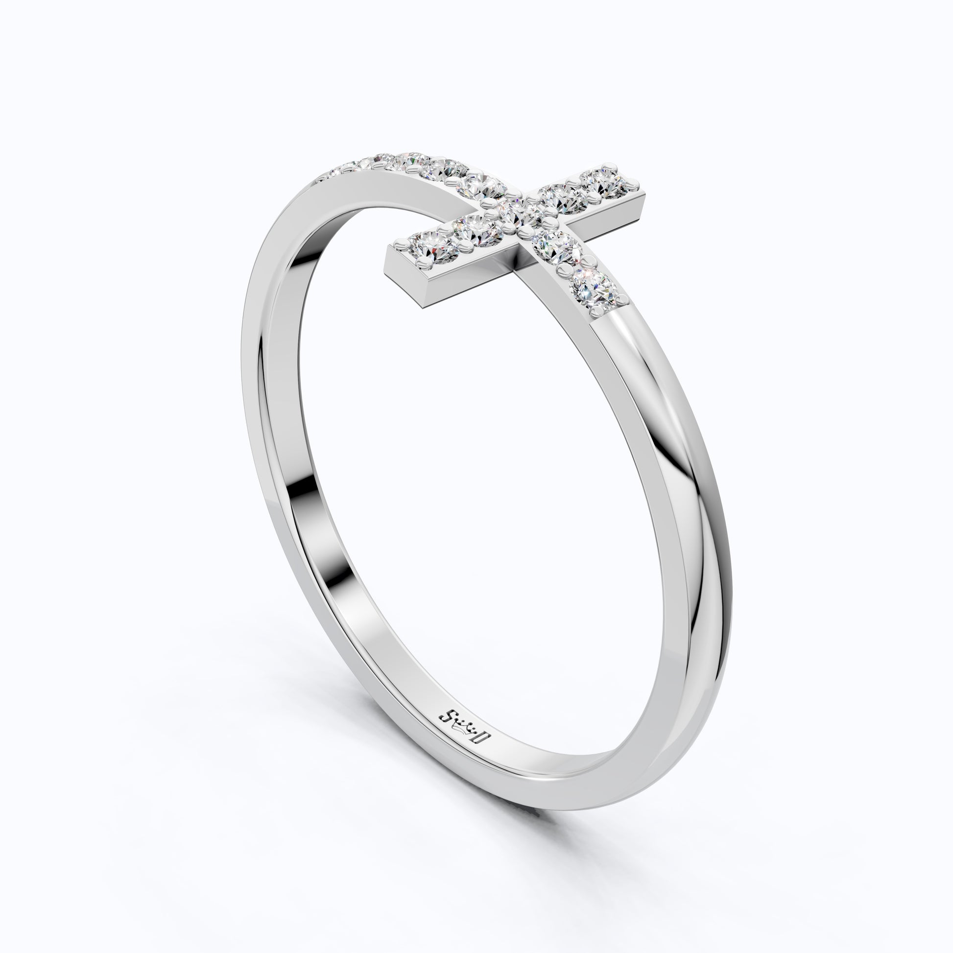 Classic Pavé Cross Promise Ring in Lab Grown Diamond – 14K Solid Gold, Minimalist Religious Ring, Everyday Jewelry Gift