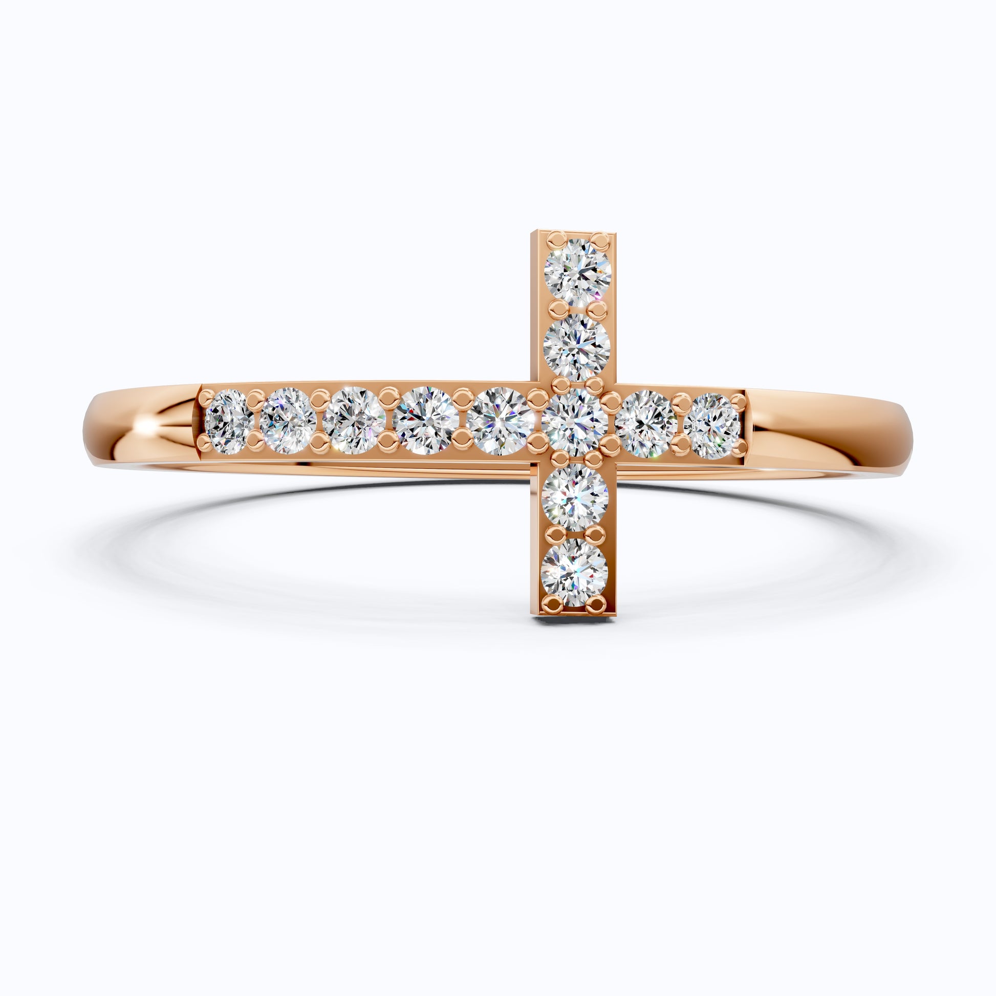 Classic Pavé Cross Promise Ring in Lab Grown Diamond – 14K Solid Gold, Minimalist Religious Ring, Everyday Jewelry Gift