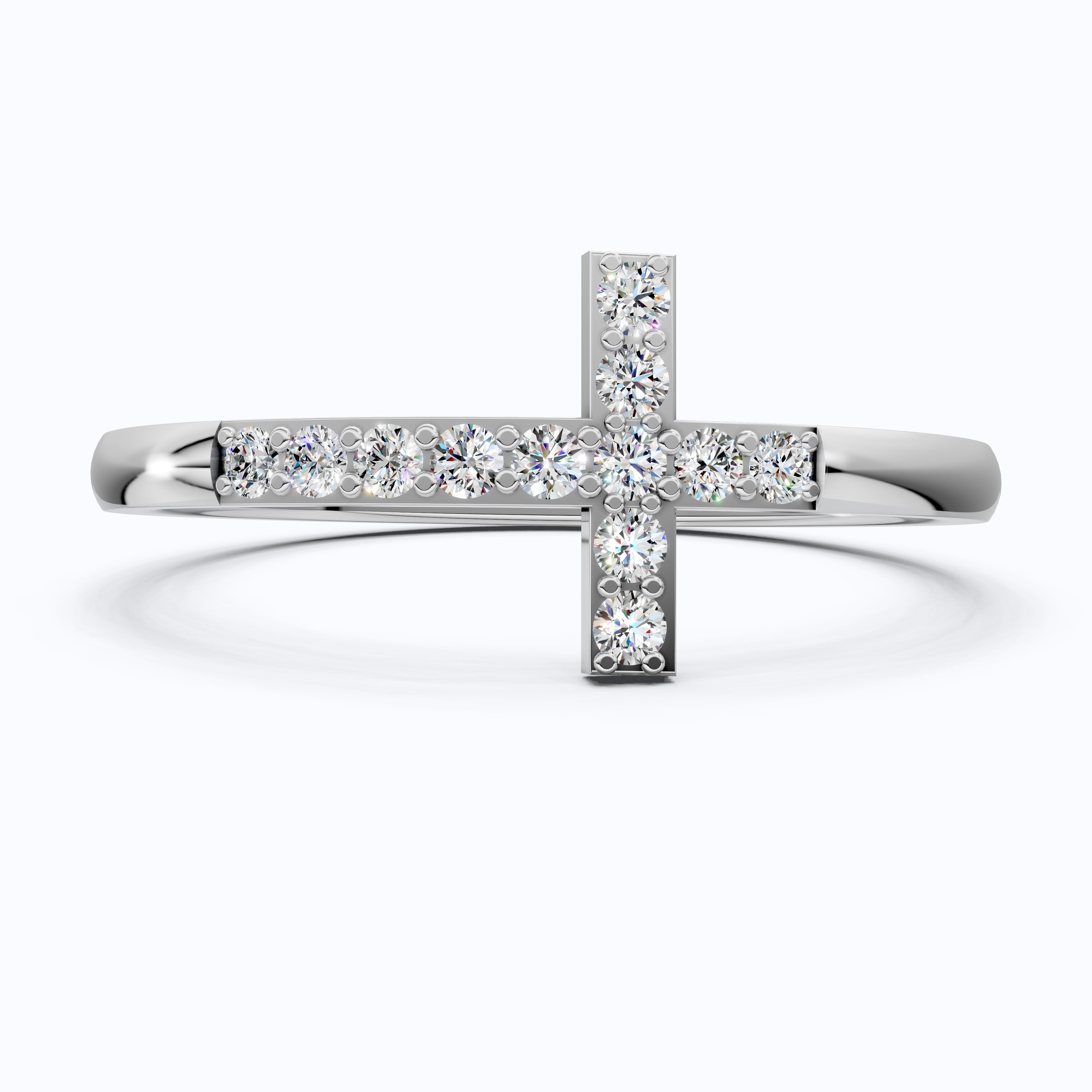 Classic Pavé Cross Promise Ring in Lab Grown Diamond – 14K Solid Gold, Minimalist Religious Ring, Everyday Jewelry Gift