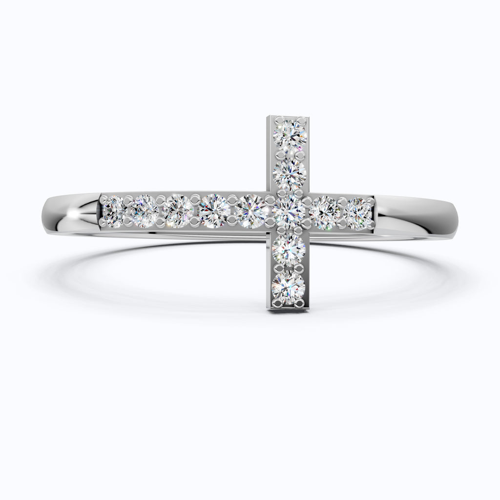 Classic Pavé Cross Promise Ring in Lab Grown Diamond – 14K Solid Gold, Minimalist Religious Ring, Everyday Jewelry Gift