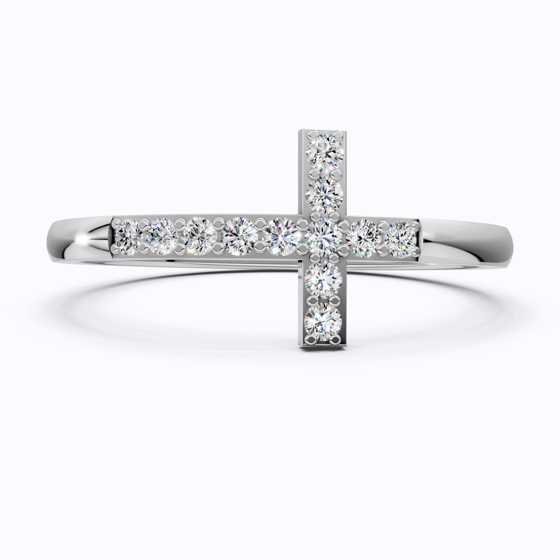 Classic Pavé Cross Promise Ring in Lab Grown Diamond – 14K Solid Gold, Minimalist Religious Ring, Everyday Jewelry Gift