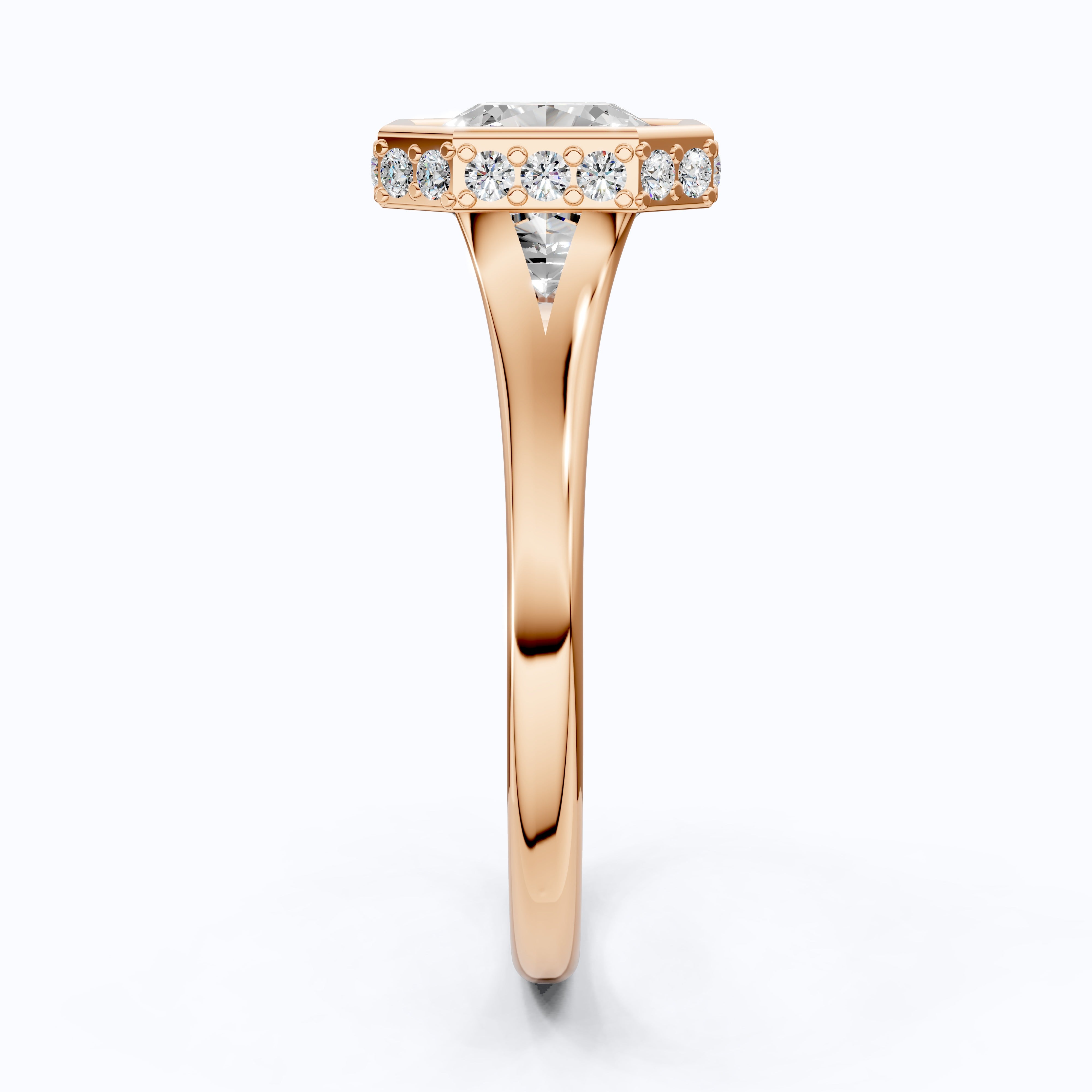 14K Yellow Gold Radiant Cut Lab Grown Diamond Ring, Hidden Halo Bezel Set Engagement Ring, Handmade Gift for Her