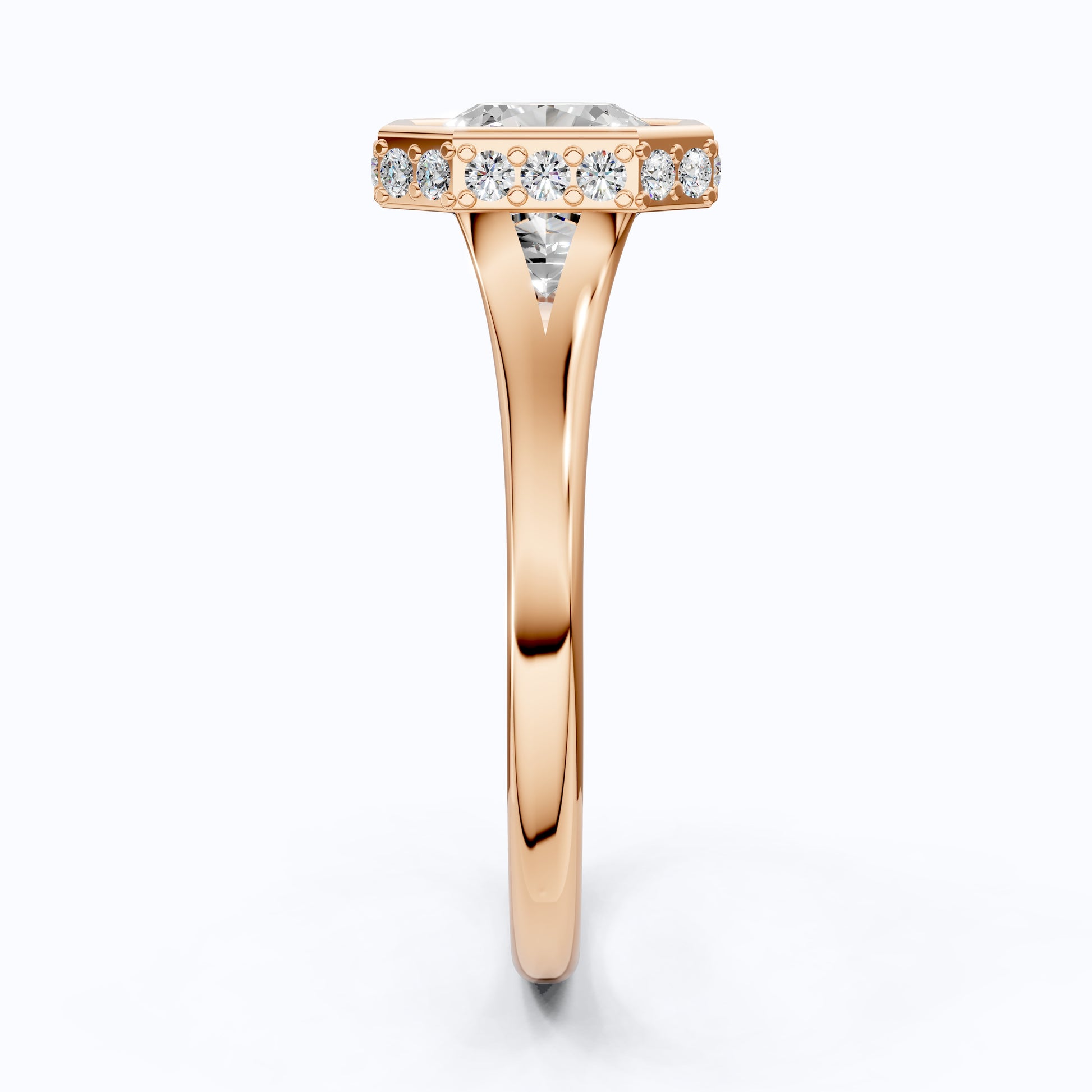 14K Yellow Gold Radiant Cut Lab Grown Diamond Ring, Hidden Halo Bezel Set Engagement Ring, Handmade Gift for Her