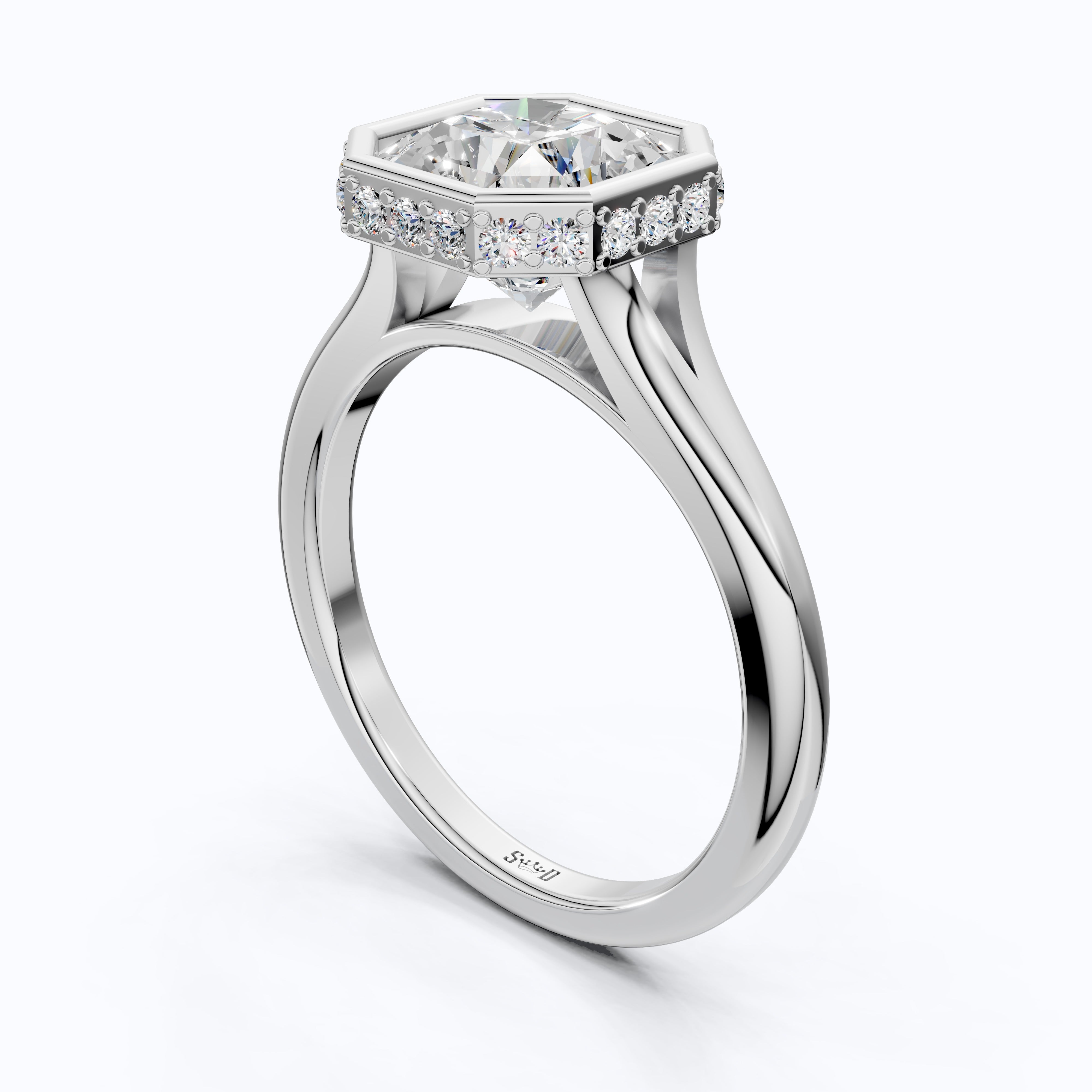 14K Yellow Gold Radiant Cut Lab Grown Diamond Ring, Hidden Halo Bezel Set Engagement Ring, Handmade Gift for Her