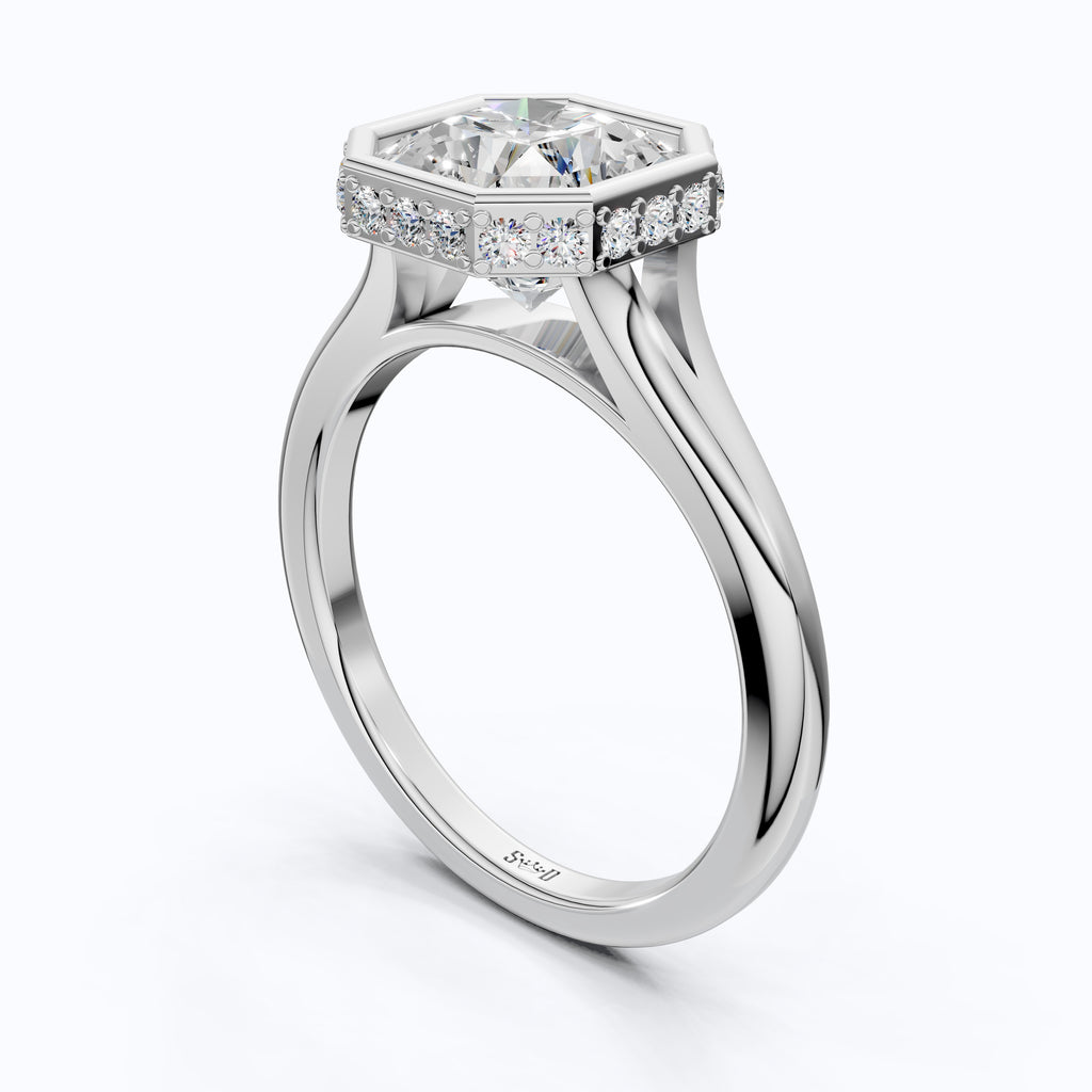 14K Yellow Gold Radiant Cut Lab Grown Diamond Ring, Hidden Halo Bezel Set Engagement Ring, Handmade Gift for Her