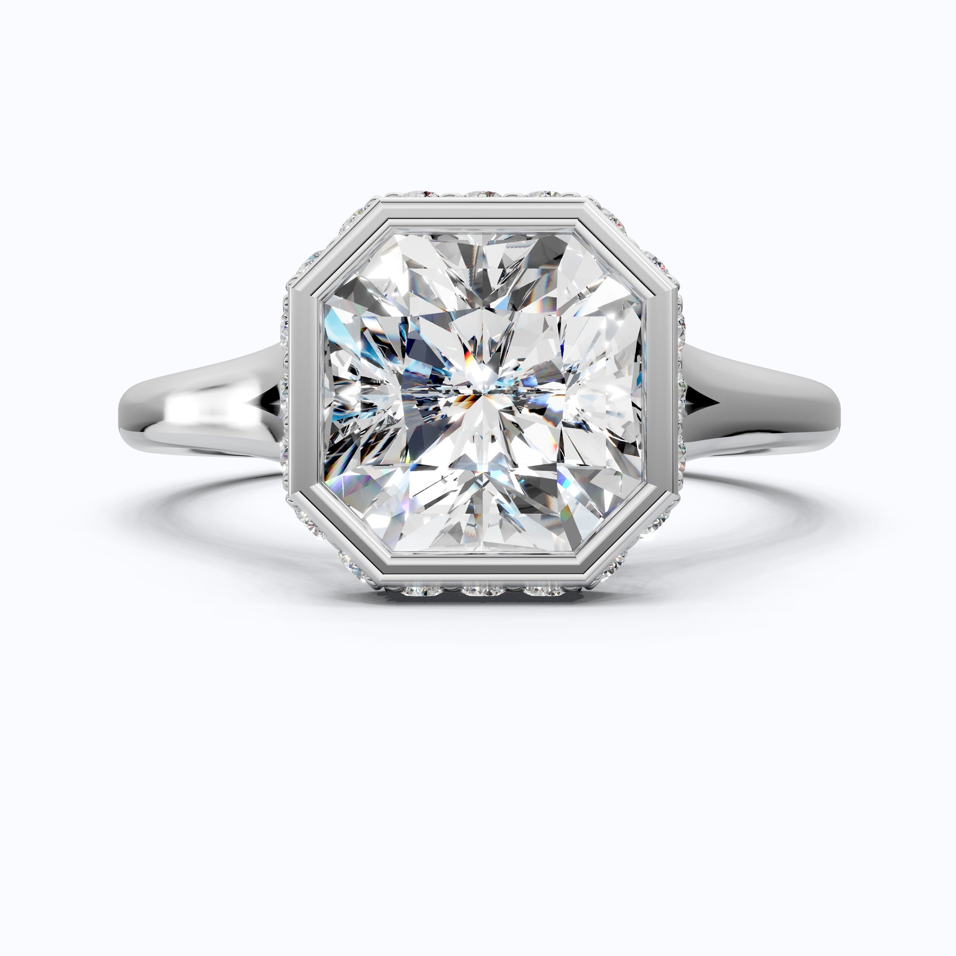 14K Yellow Gold Radiant Cut Lab Grown Diamond Ring, Hidden Halo Bezel Set Engagement Ring, Handmade Gift for Her