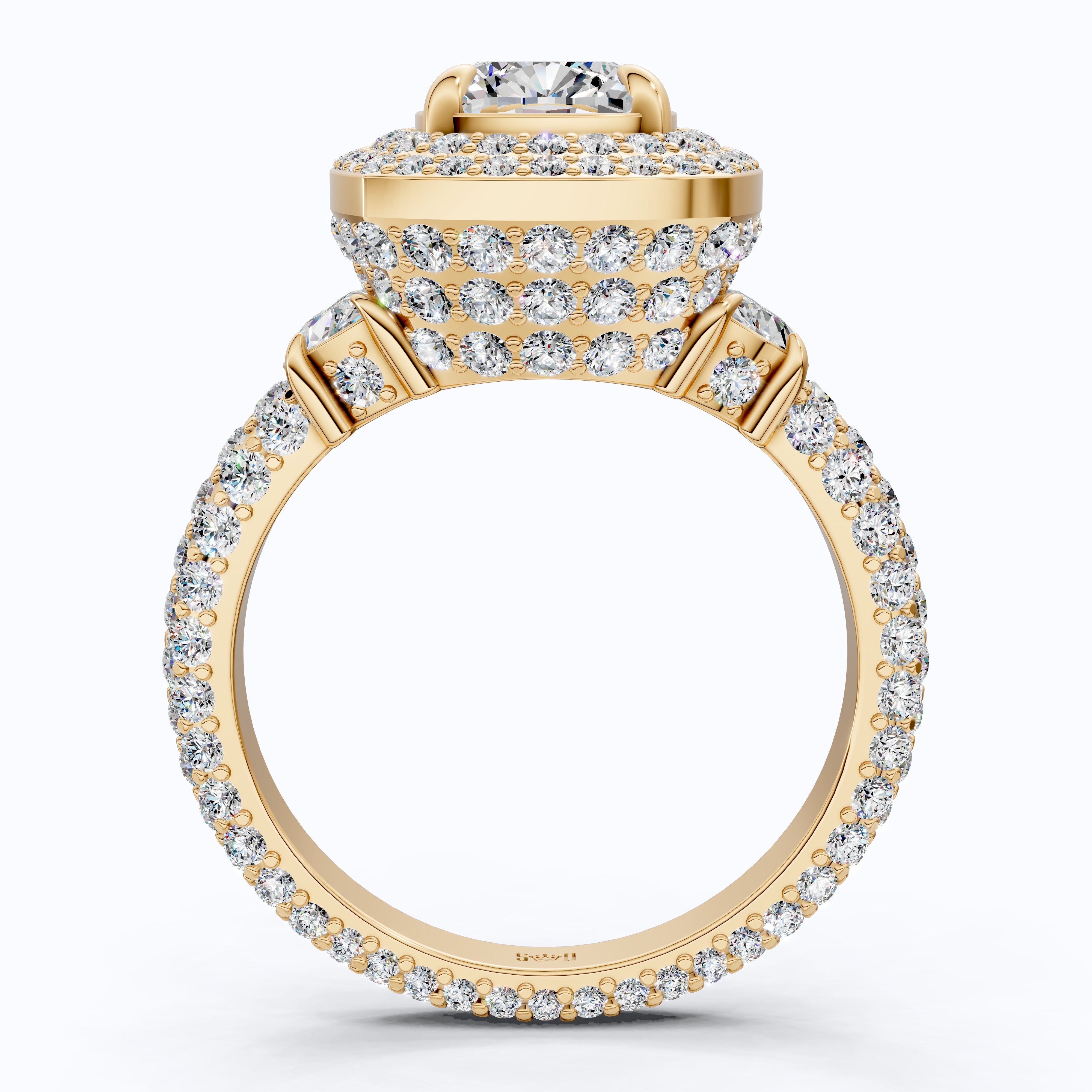 Elegant Double Halo Pave Engagement Ring in 14k Solid Gold, 1.75 CT Cushion Cut Lab Created Diamond, Anniversary Gift For Wife, Party Wear Jewelry