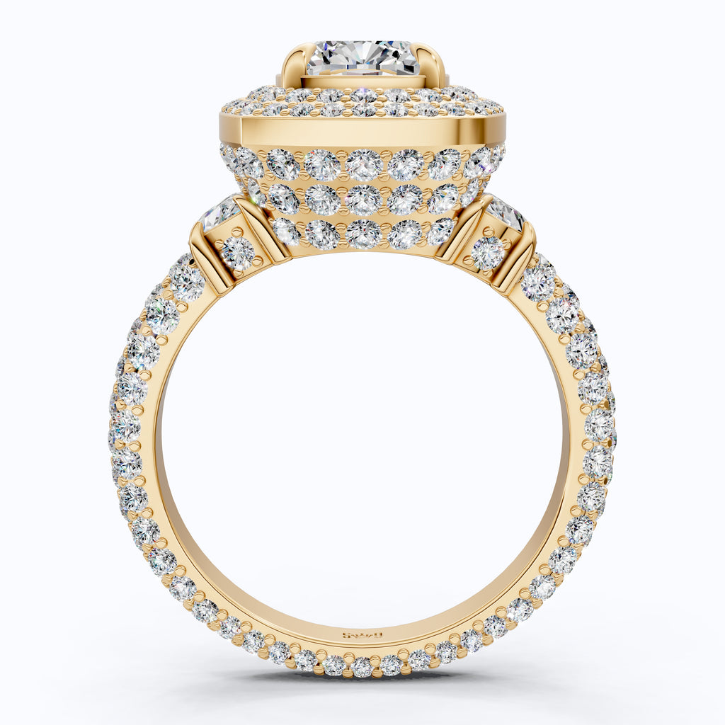 Elegant Double Halo Pave Engagement Ring in 14k Solid Gold, 1.75 CT Cushion Cut Lab Created Diamond, Anniversary Gift For Wife, Party Wear Jewelry