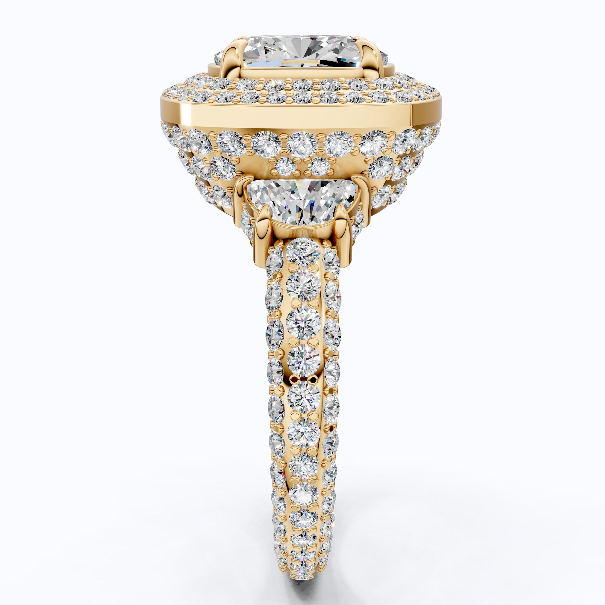 Elegant Double Halo Pave Engagement Ring in 14k Solid Gold, 1.75 CT Cushion Cut Lab Created Diamond, Anniversary Gift For Wife, Party Wear Jewelry