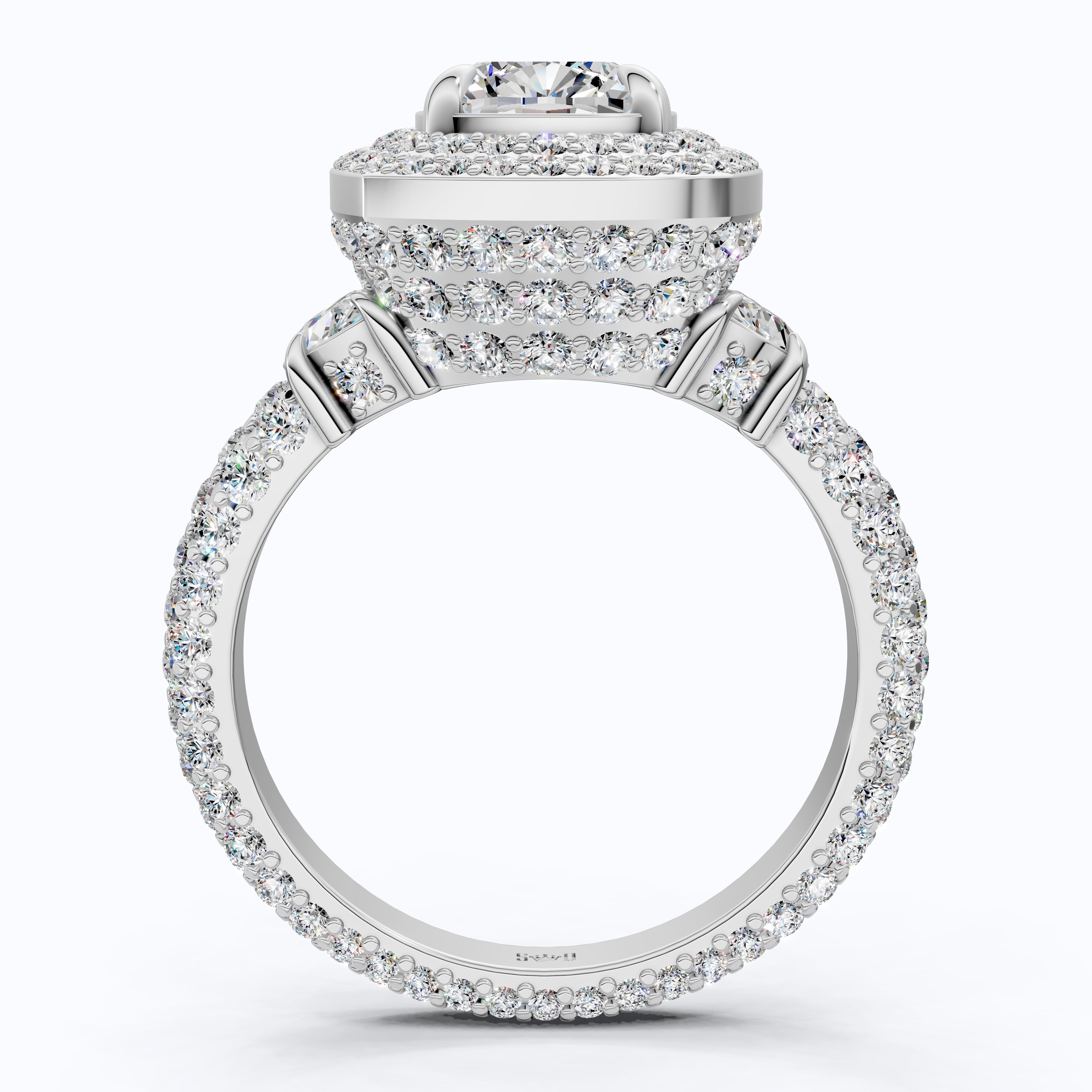 Elegant Double Halo Pave Engagement Ring in 14k Solid Gold, 1.75 CT Cushion Cut Lab Created Diamond, Anniversary Gift For Wife, Party Wear Jewelry