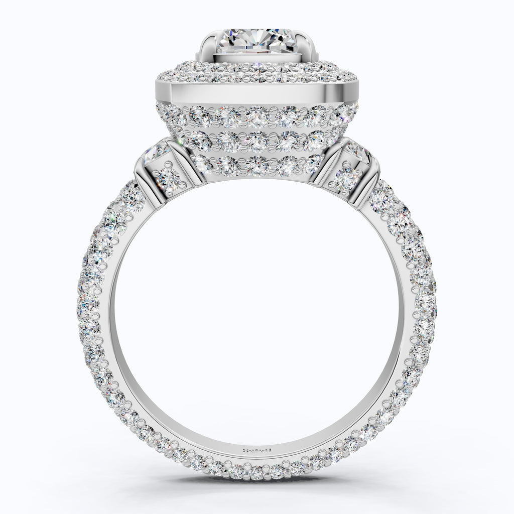 Elegant Double Halo Pave Engagement Ring in 14k Solid Gold, 1.75 CT Cushion Cut Lab Created Diamond, Anniversary Gift For Wife, Party Wear Jewelry