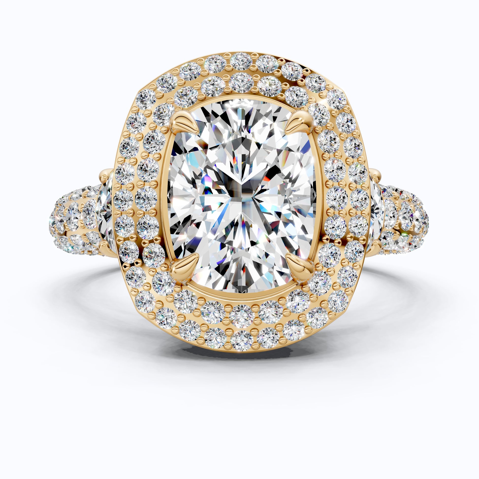 Elegant Double Halo Pave Engagement Ring in 14k Solid Gold, 1.75 CT Cushion Cut Lab Created Diamond, Anniversary Gift For Wife, Party Wear Jewelry