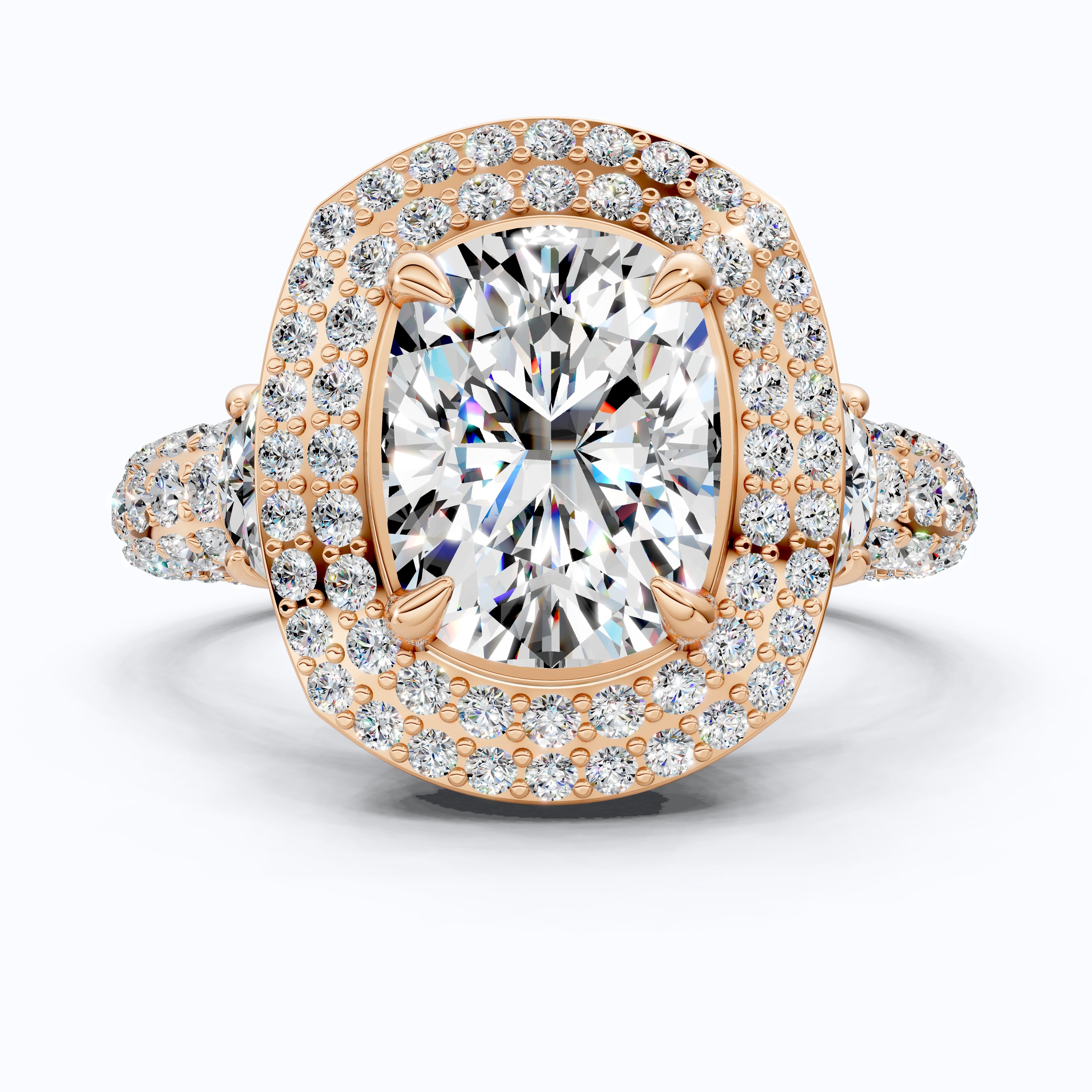 Elegant Double Halo Pave Engagement Ring in 14k Solid Gold, 1.75 CT Cushion Cut Lab Created Diamond, Anniversary Gift For Wife, Party Wear Jewelry