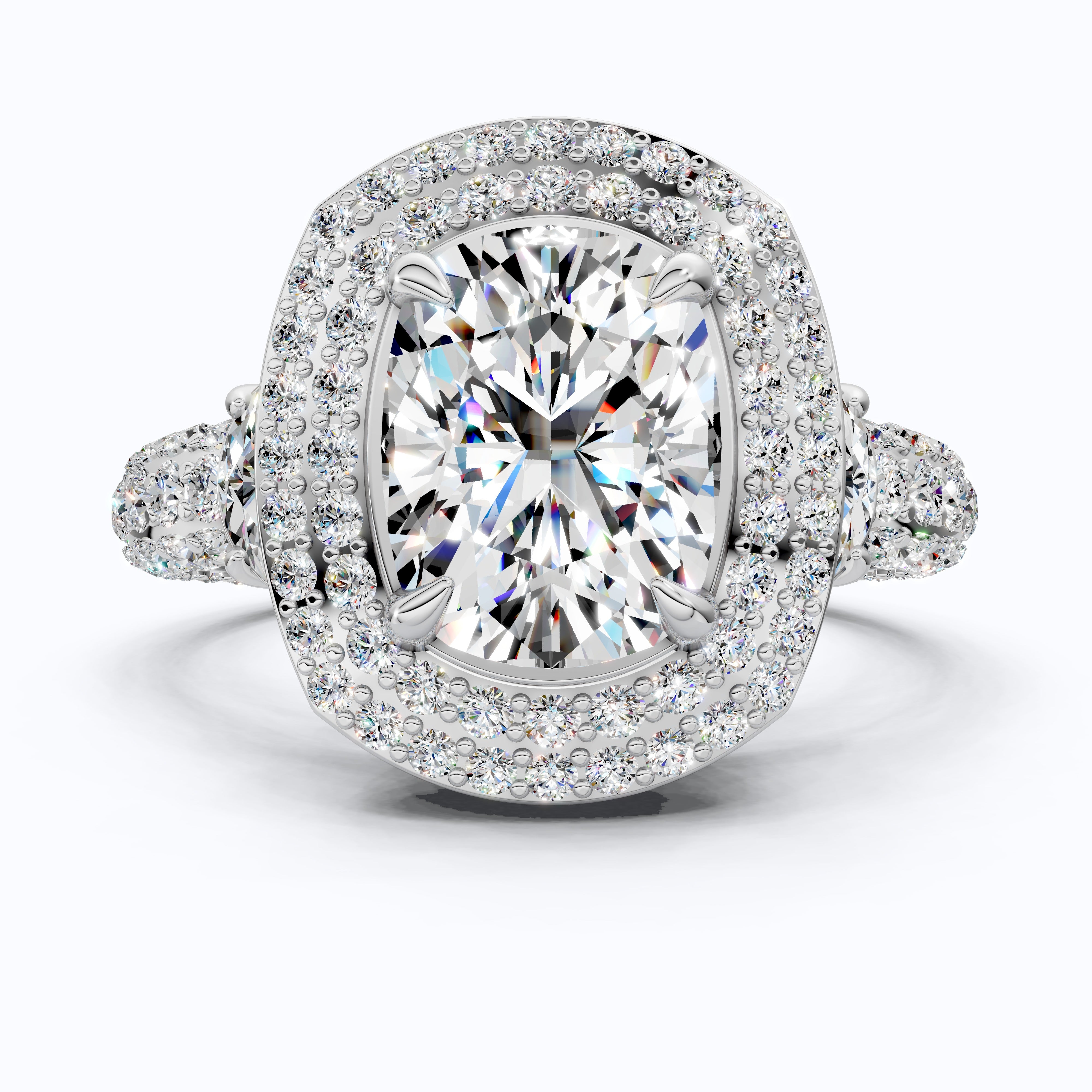 Elegant Double Halo Pave Engagement Ring in 14k Solid Gold, 1.75 CT Cushion Cut Lab Created Diamond, Anniversary Gift For Wife, Party Wear Jewelry