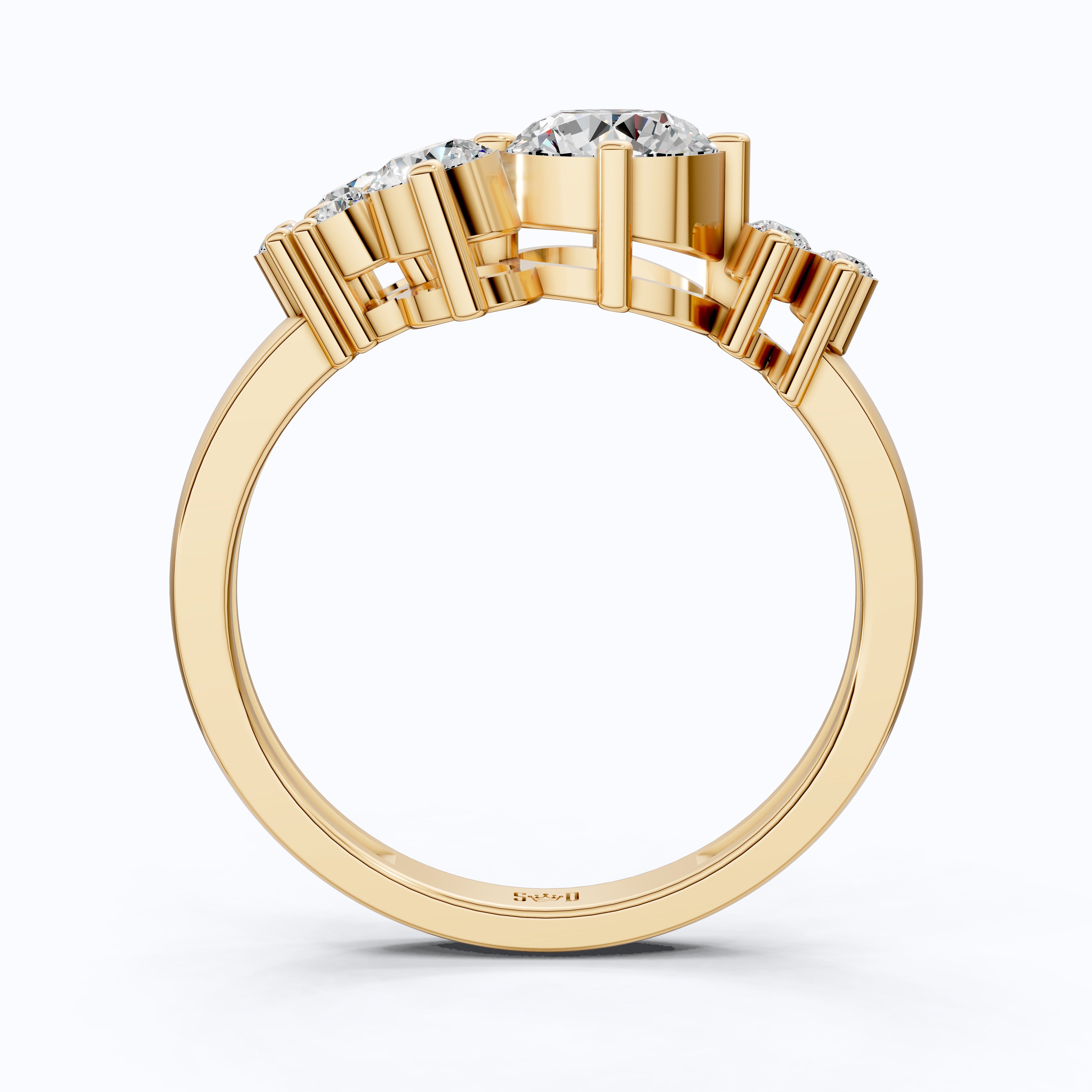 Asymmetrical Cluster Three Stone Engagement Ring in 14K Solid Gold, 0.70 CT Round Cut Lab Grown Diamond, Bridal Jewelry, Gift  For Her