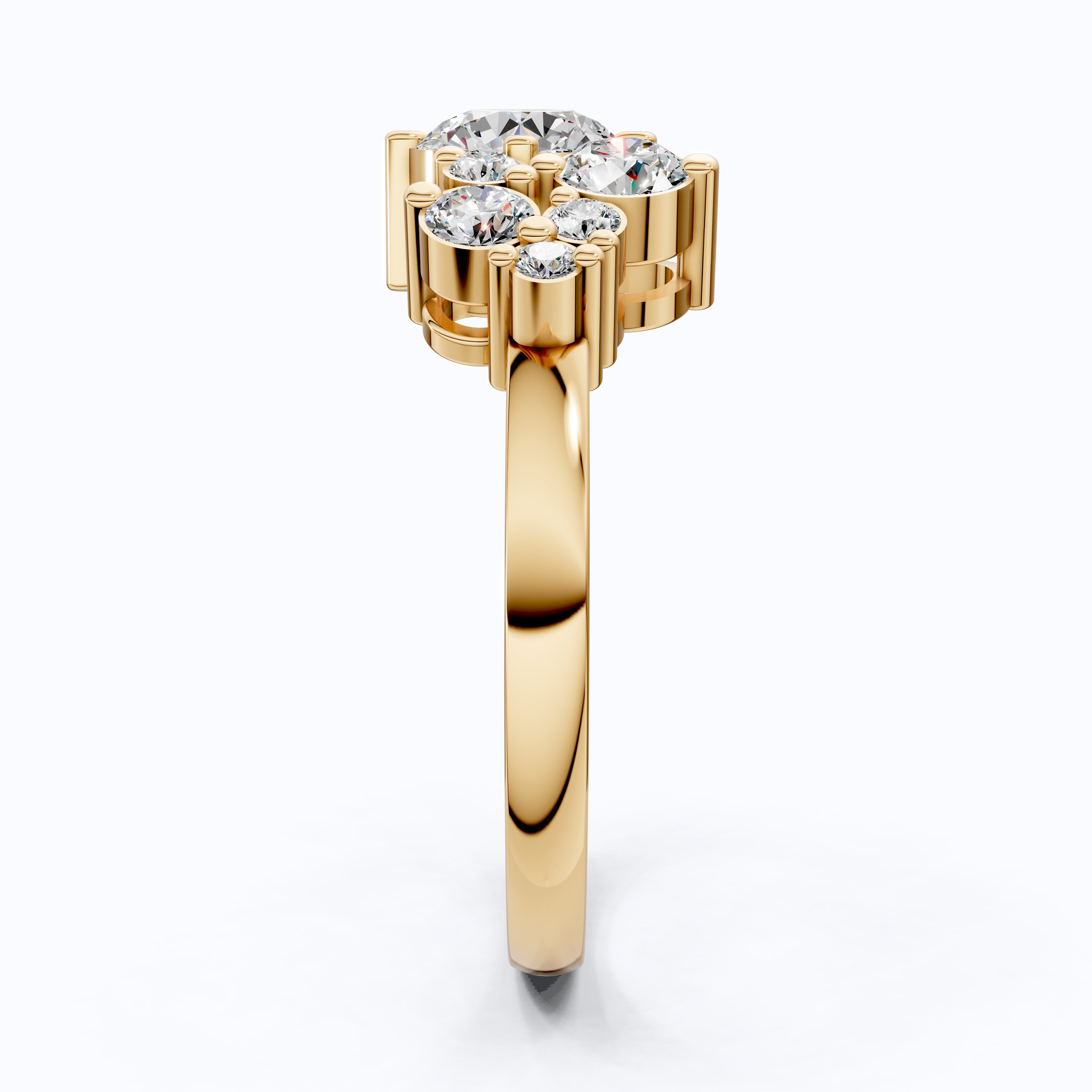 Asymmetrical Cluster Three Stone Engagement Ring in 14K Solid Gold, 0.70 CT Round Cut Lab Grown Diamond, Bridal Jewelry, Gift  For Her