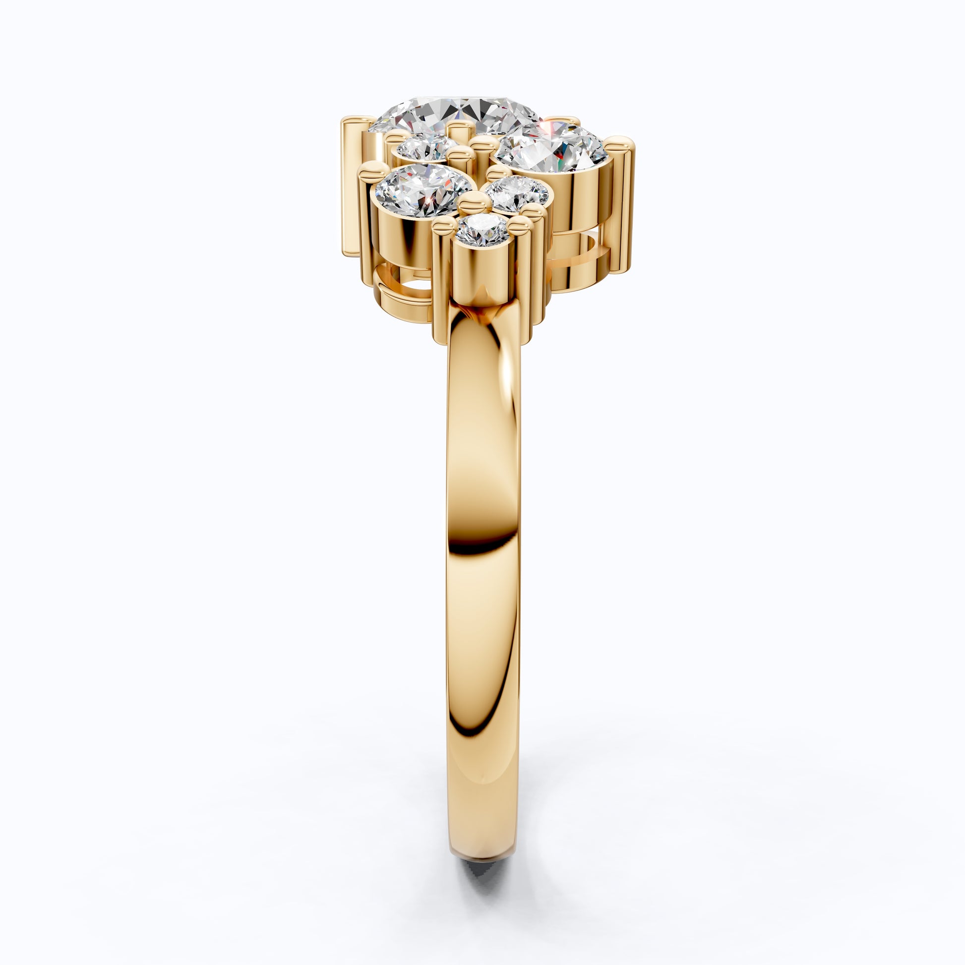 Asymmetrical Cluster Three Stone Engagement Ring in 14K Solid Gold, 0.70 CT Round Cut Lab Grown Diamond, Bridal Jewelry, Gift  For Her